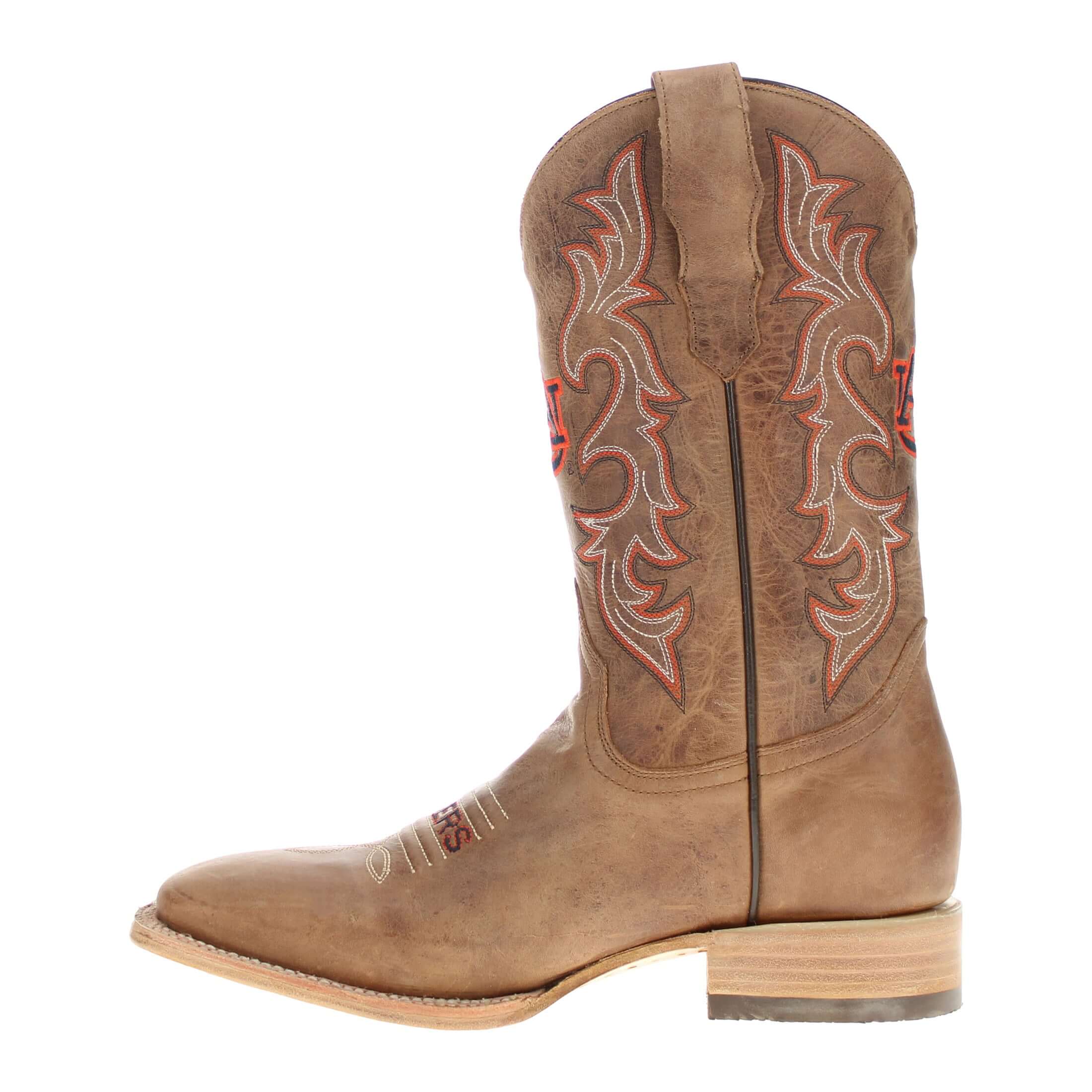 Men's Auburn University Tan Sqaure Toe Cowboy Boots by Vaccari