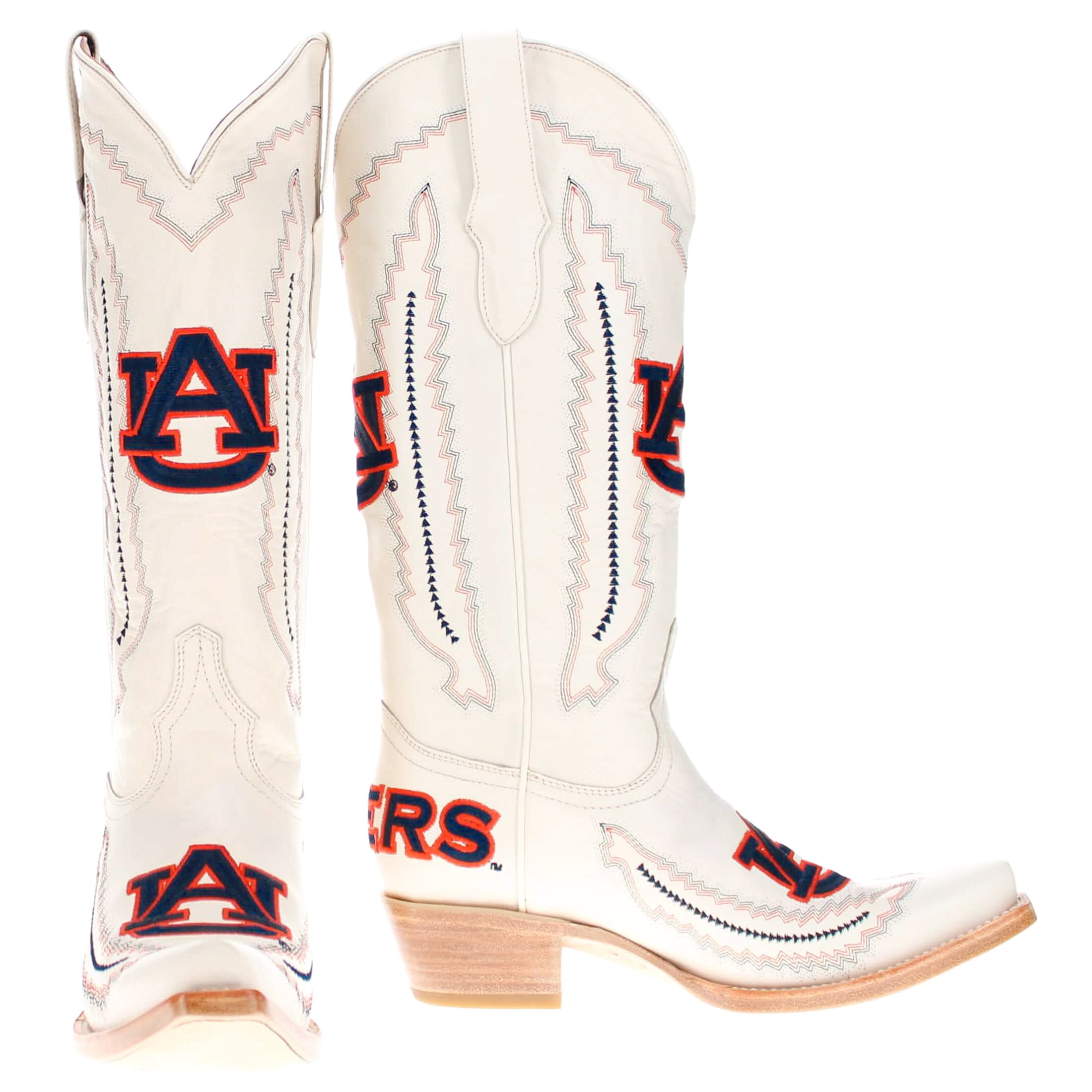 Women's Auburn University Tigers Bone Snip Toe Cowgirl Boots Naomi by Vaccari
