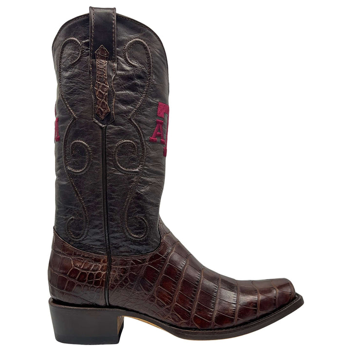 Men's Texas A&M Aggies Brown American Alligator Belly Cowboy Boots James by Vaccari #select-a-toe_jw