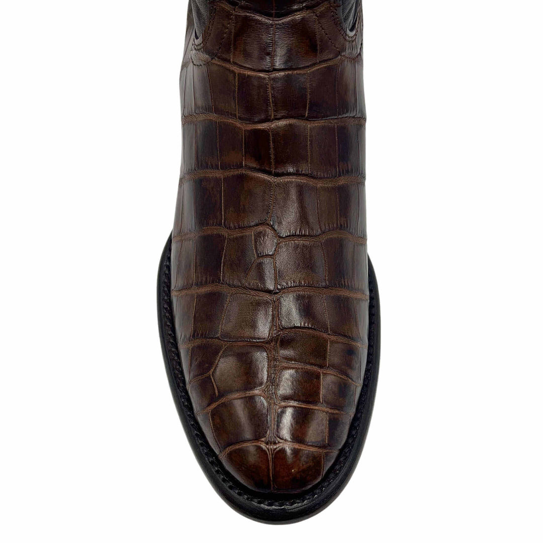 Men's Texas A&M Aggies Brown American Alligator Belly Cowboy Boots James by Vaccari #select-a-toe_round