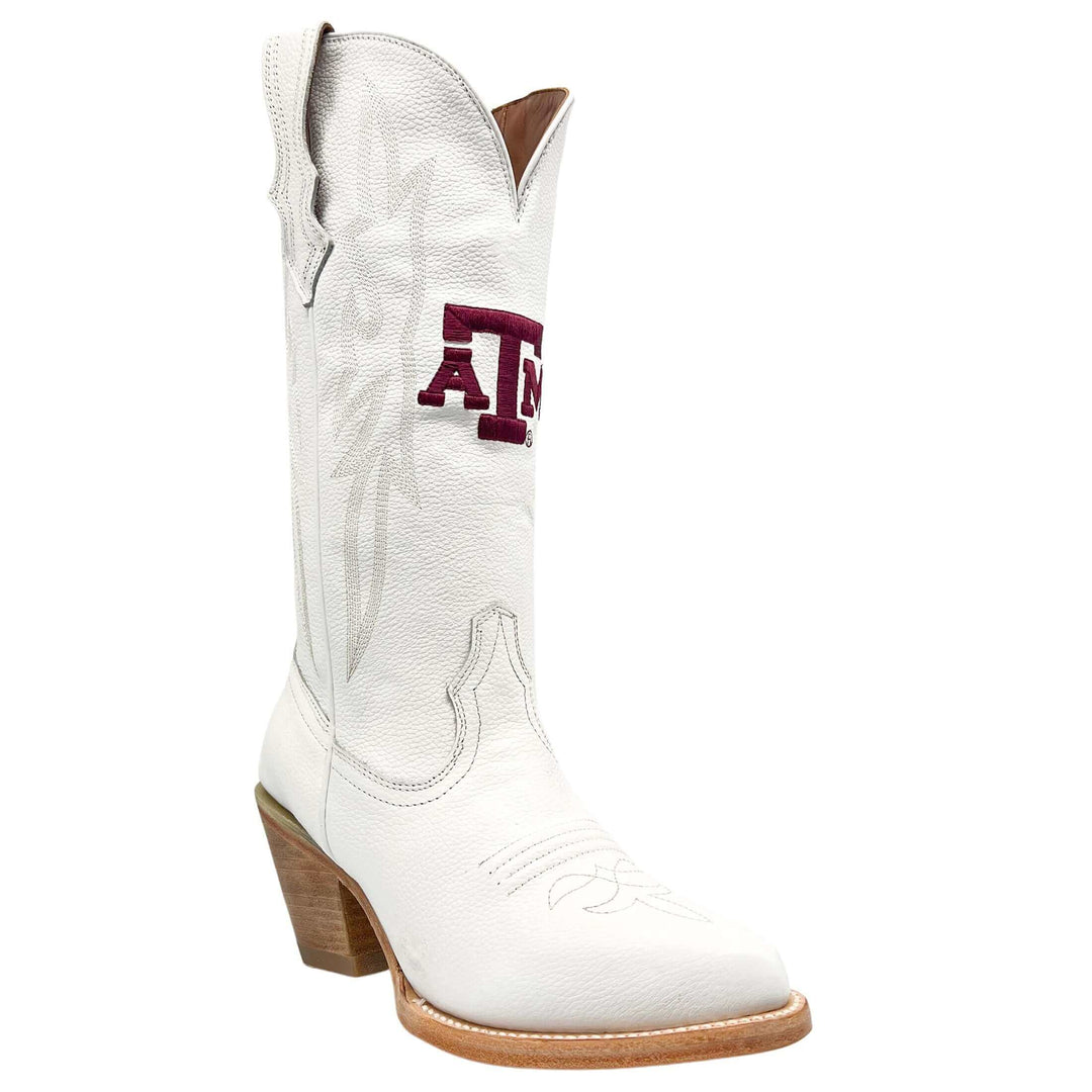 Women's Texas A&M Aggies All White Pointed Toe Cowgirl Boots Leighton by Vaccari