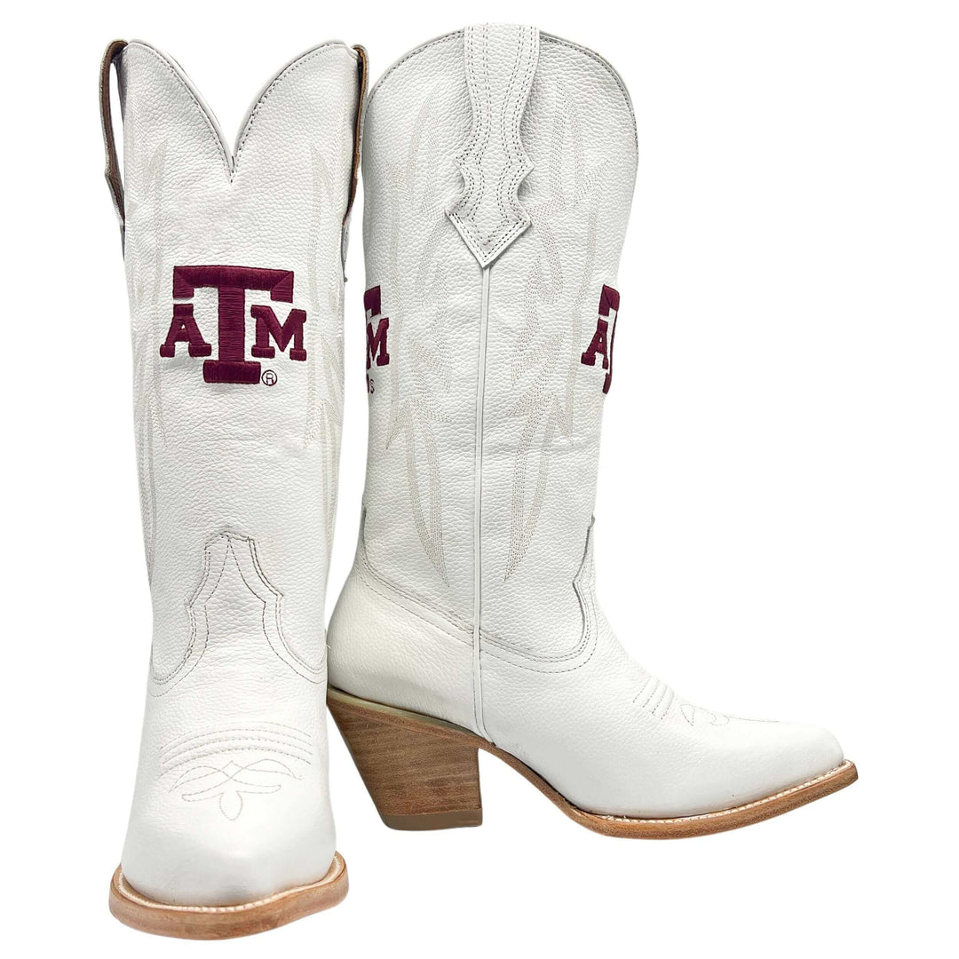 Women's Texas A&M Aggies All White Pointed Toe Cowgirl Boots Leighton by Vaccari