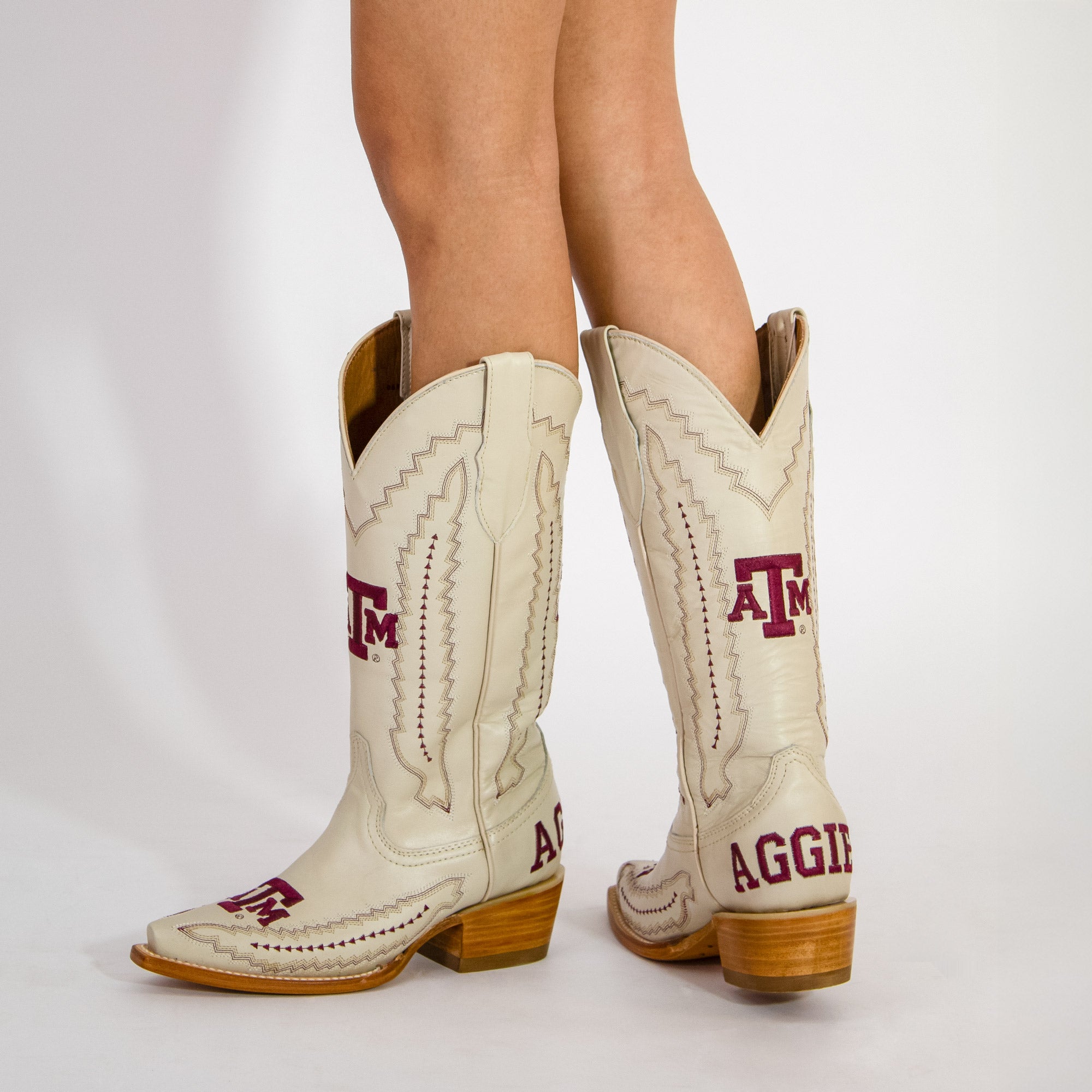 Women's Texas A&M Aggies Cowgirl Boots | TAMU White Snip Toe Boots | Officially Licensed | Naomi