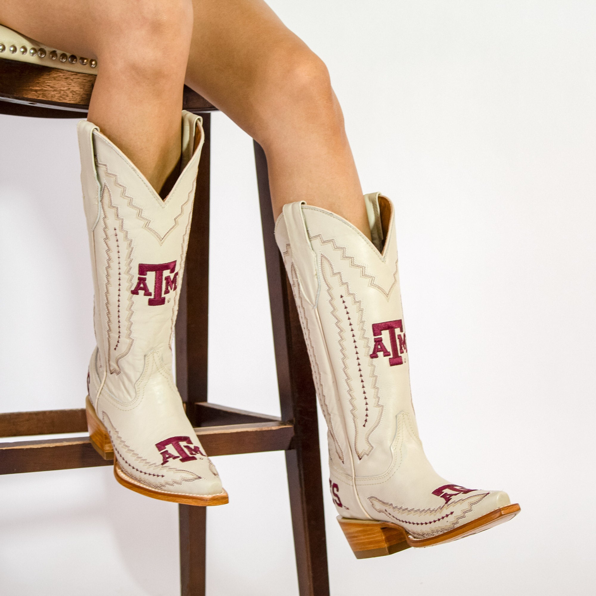 Women's Texas A&M Aggies Cowgirl Boots | TAMU White Snip Toe Boots | Officially Licensed | Naomi
