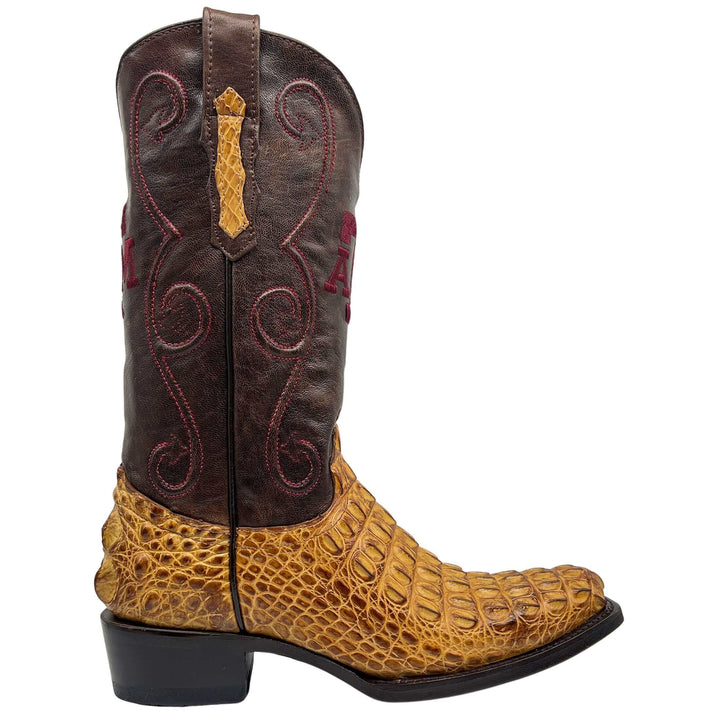 Men's University of Texas A&M Aggies Tan JW Toe Hornback American Alligator Cowboy Boots David by Vaccari