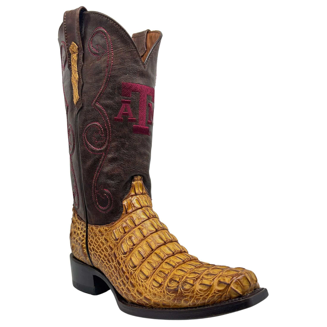 Men's University of Texas A&M Aggies Tan JW Toe Hornback American Alligator Cowboy Boots David by Vaccari