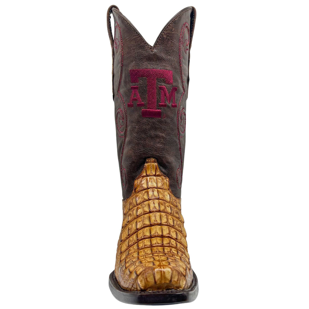 Men's University of Texas A&M Aggies Tan JW Toe Hornback American Alligator Cowboy Boots David by Vaccari