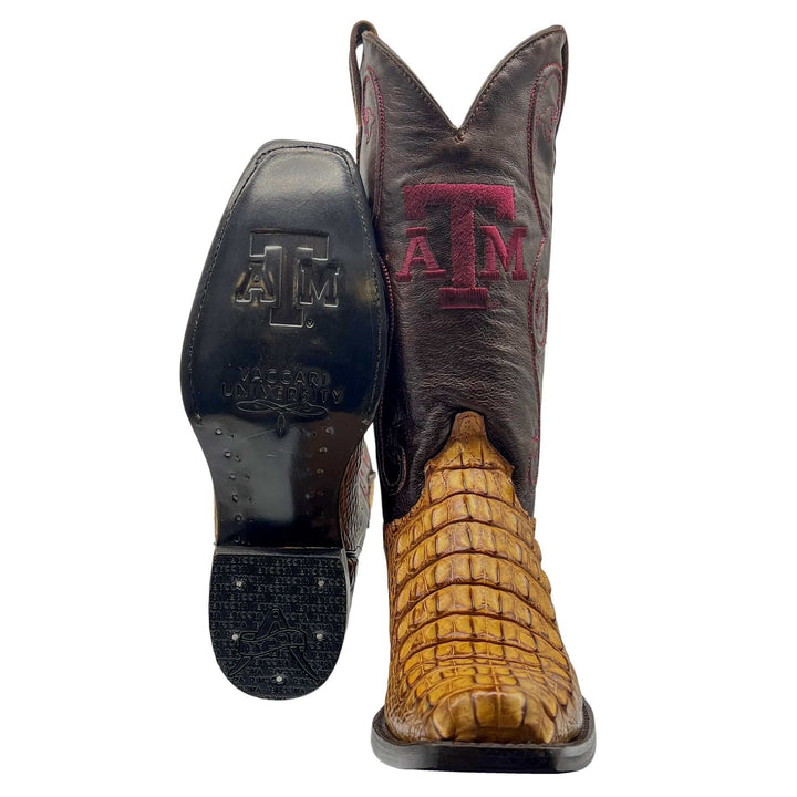 Men's University of Texas A&M Aggies Tan JW Toe Hornback American Alligator Cowboy Boots David by Vaccari