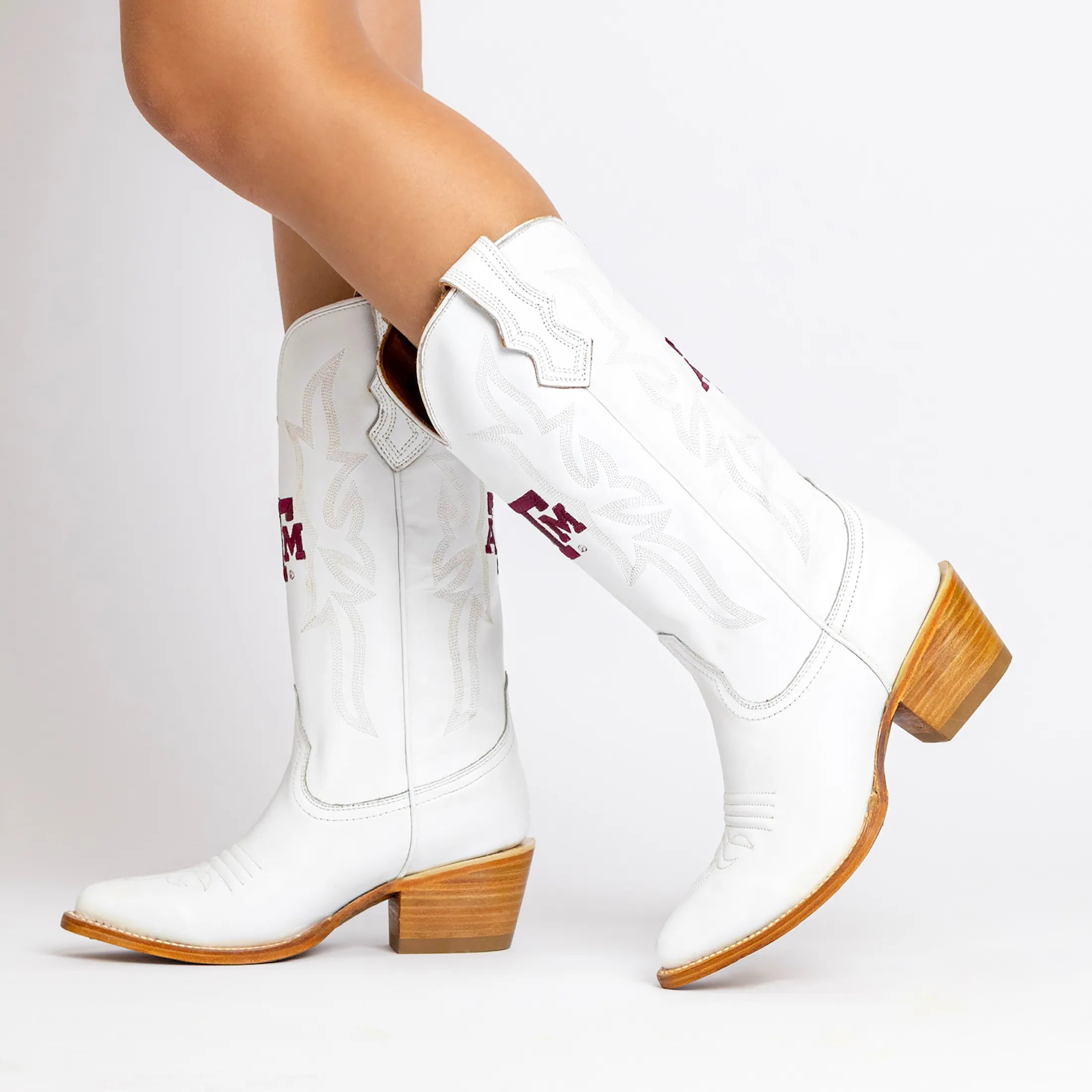 Women's Texas A&M Aggies All White Pointed Toe Cowgirl Boots Leighton Vaccari University