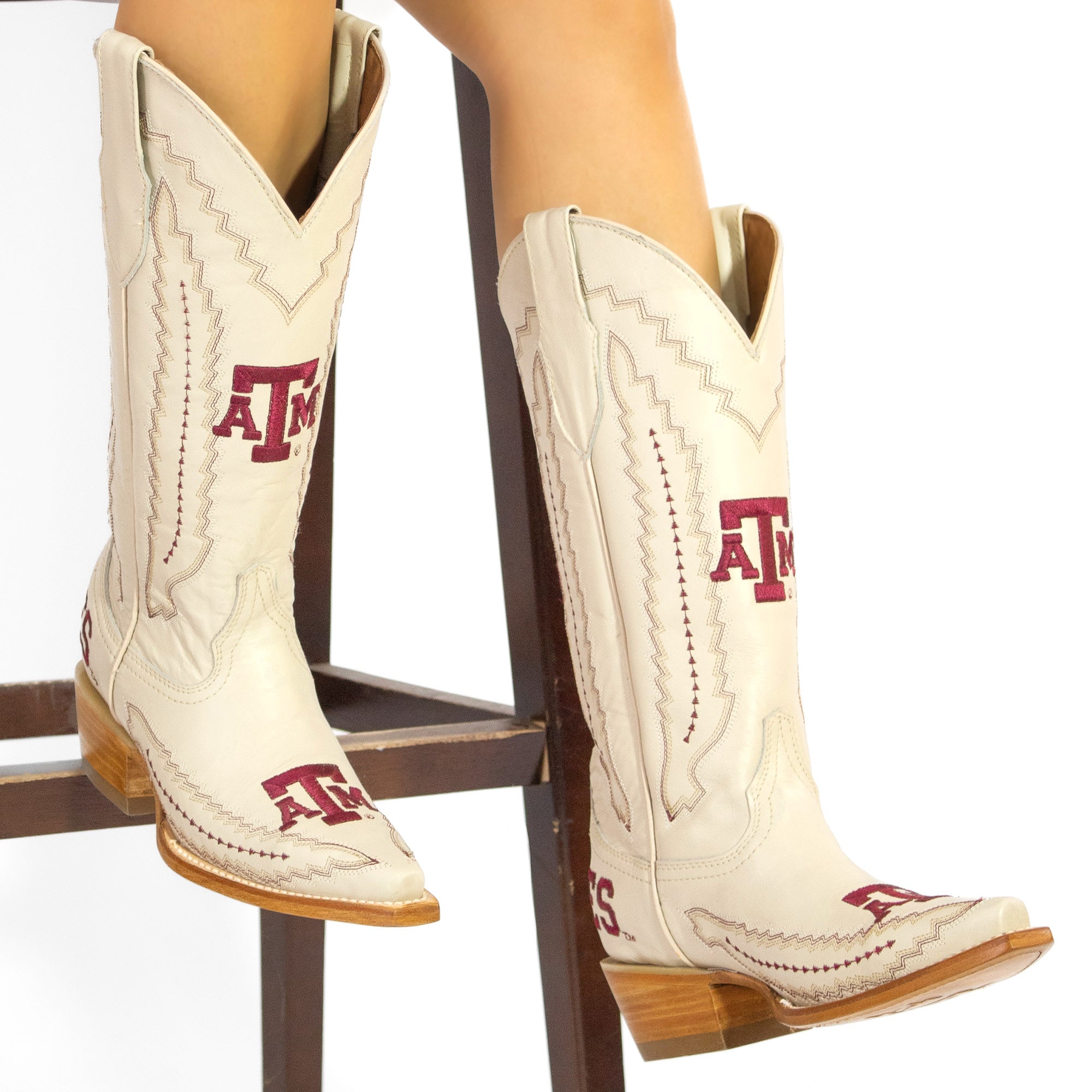 Women's Texas A&M Aggies Cowgirl Boots | TAMU White Snip Toe Boots | Officially Licensed | Naomi