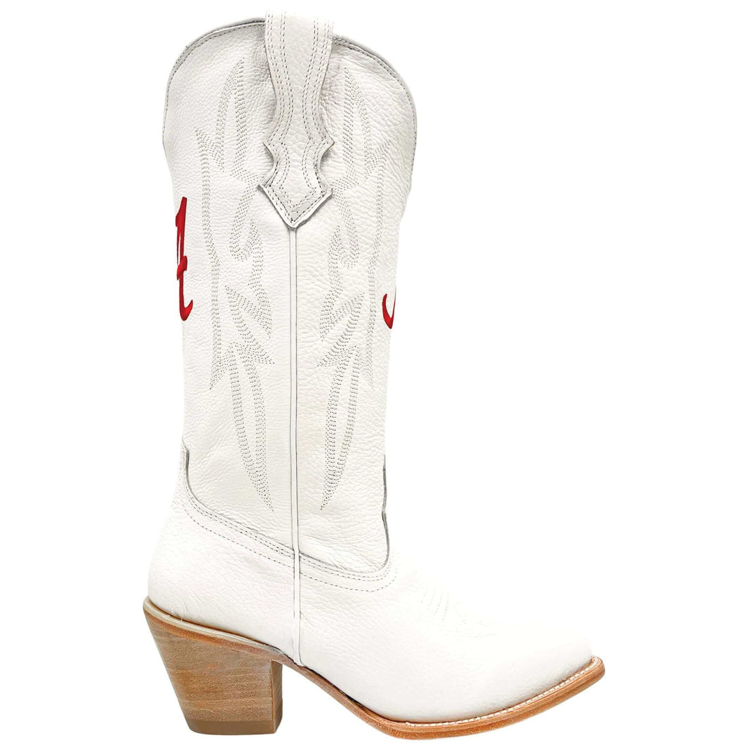 Women's University of Alabama Crimson Tide All White Pointed Toe Cowgirl Boots Leighton by Vaccari