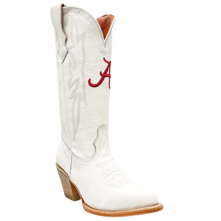 Women's University of Alabama Crimson Tide All White Pointed Toe Cowgirl Boots Leighton by Vaccari