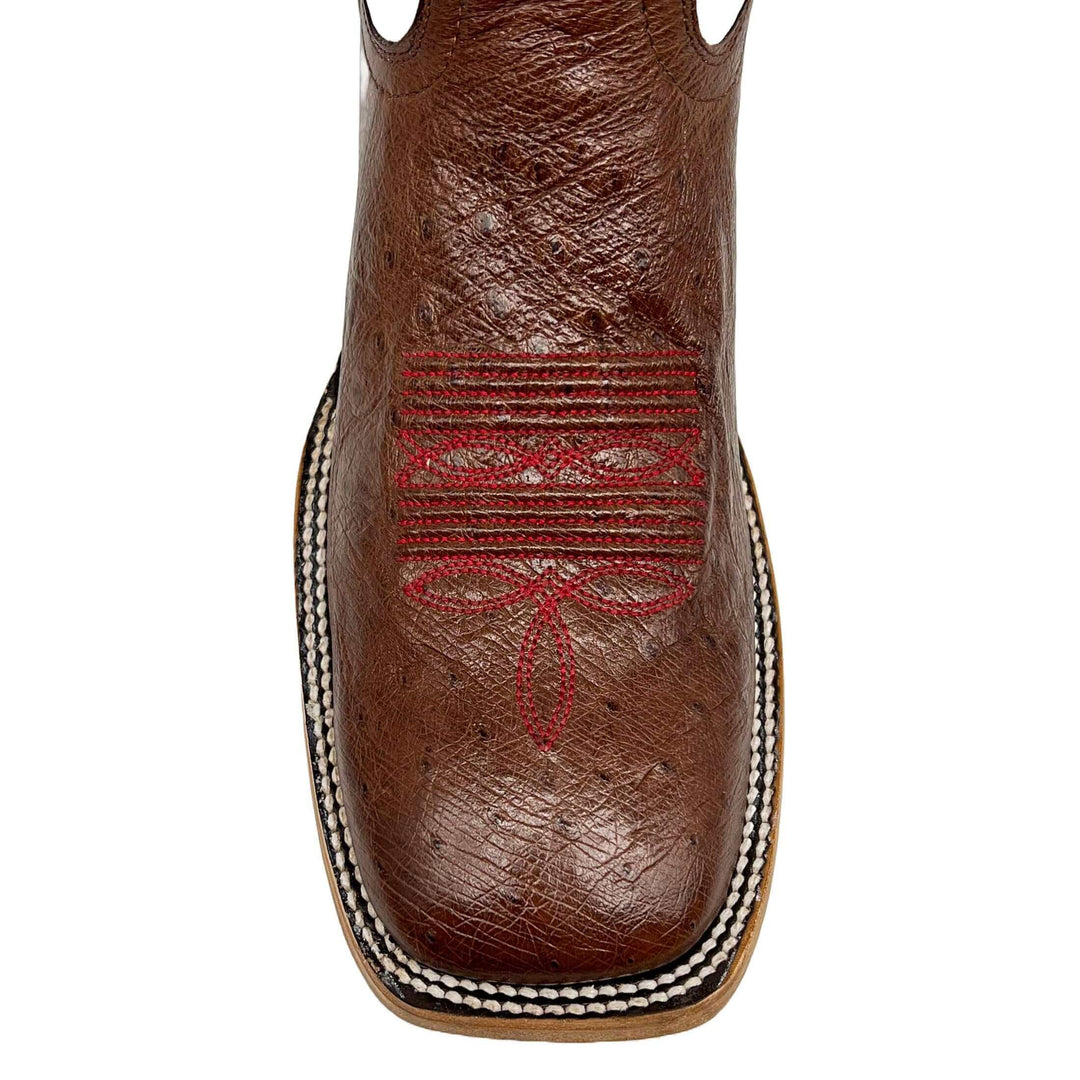 Men's University of Arkansas Razorbacks Mocha Broad Square Smooth Ostrich Cowboy Boots Brooks by Vaccari