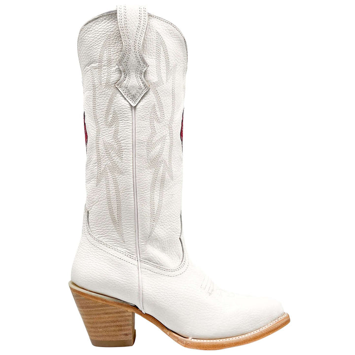 Women's University of Arkansas Less Than Perfect All White Pointed Toe Cowgirl Boots Leighton by Vaccari