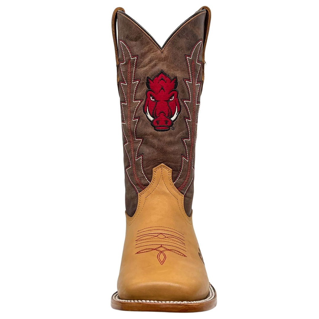 Men's University of Arkansas Razorbacks Tan/Mocha Broad Square Cowboy Boots Weston by Vaccari