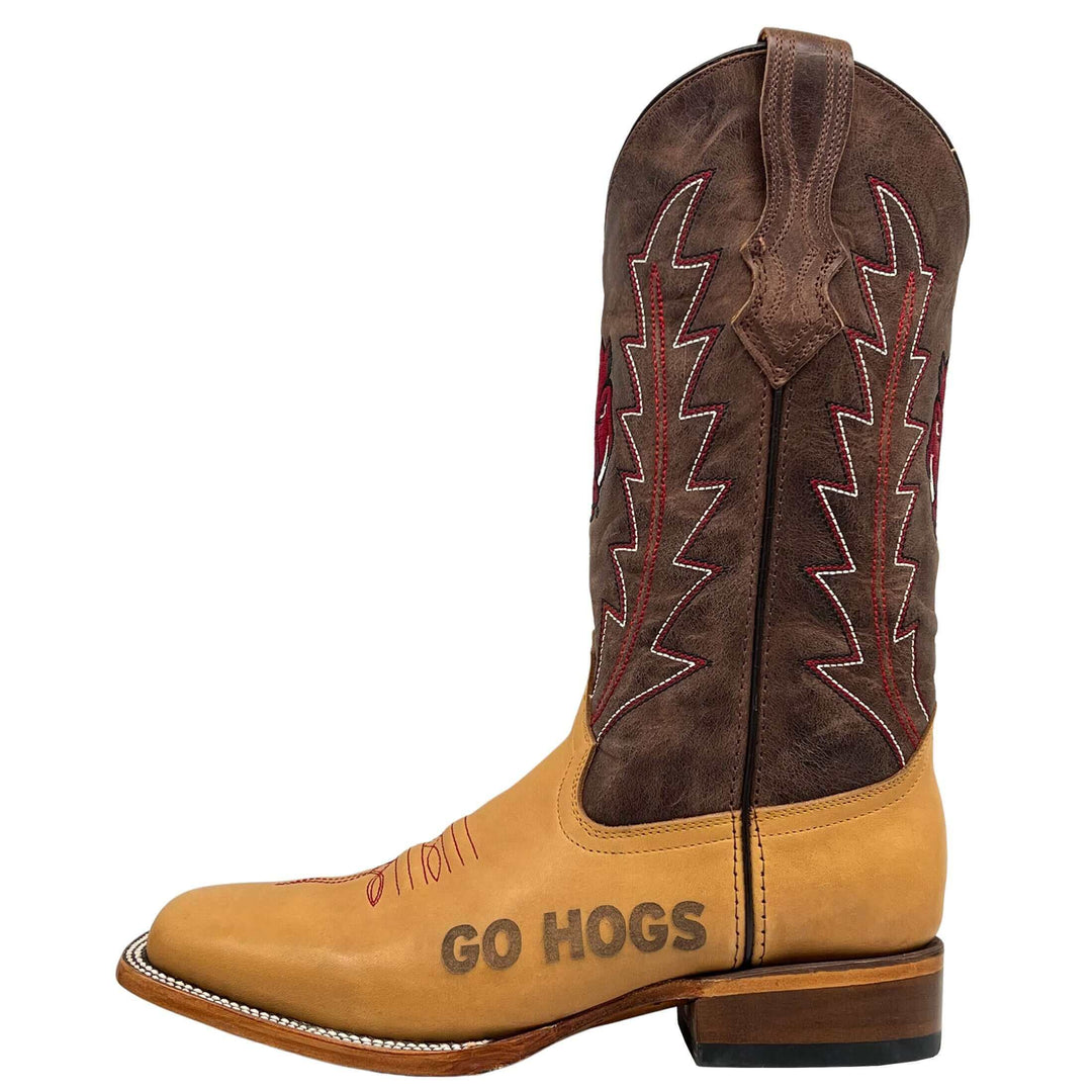 Men's University of Arkansas Razorbacks Tan/Mocha Broad Square Cowboy Boots Weston by Vaccari