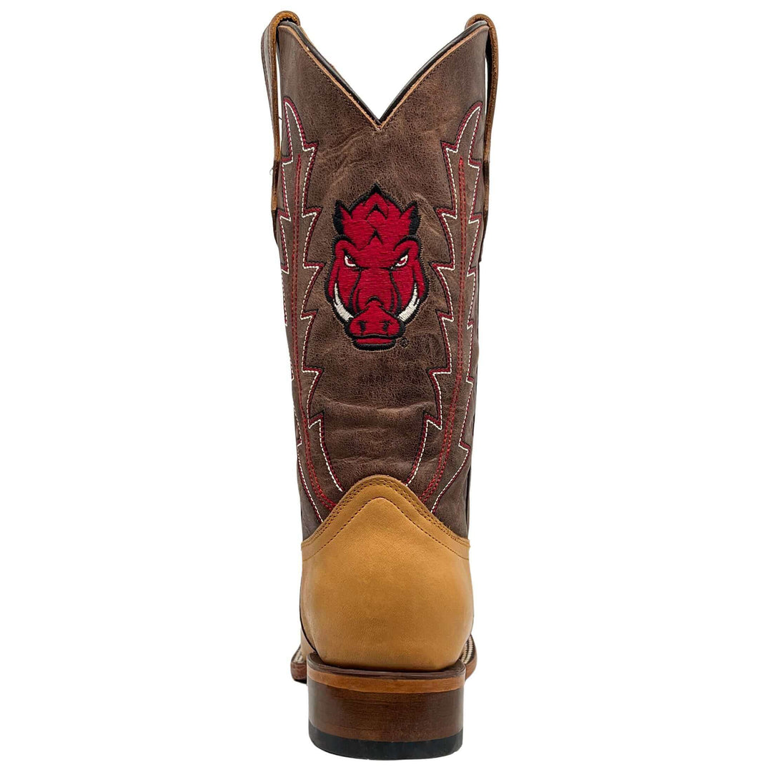 Men's University of Arkansas Razorbacks Tan/Mocha Broad Square Cowboy Boots Weston by Vaccari