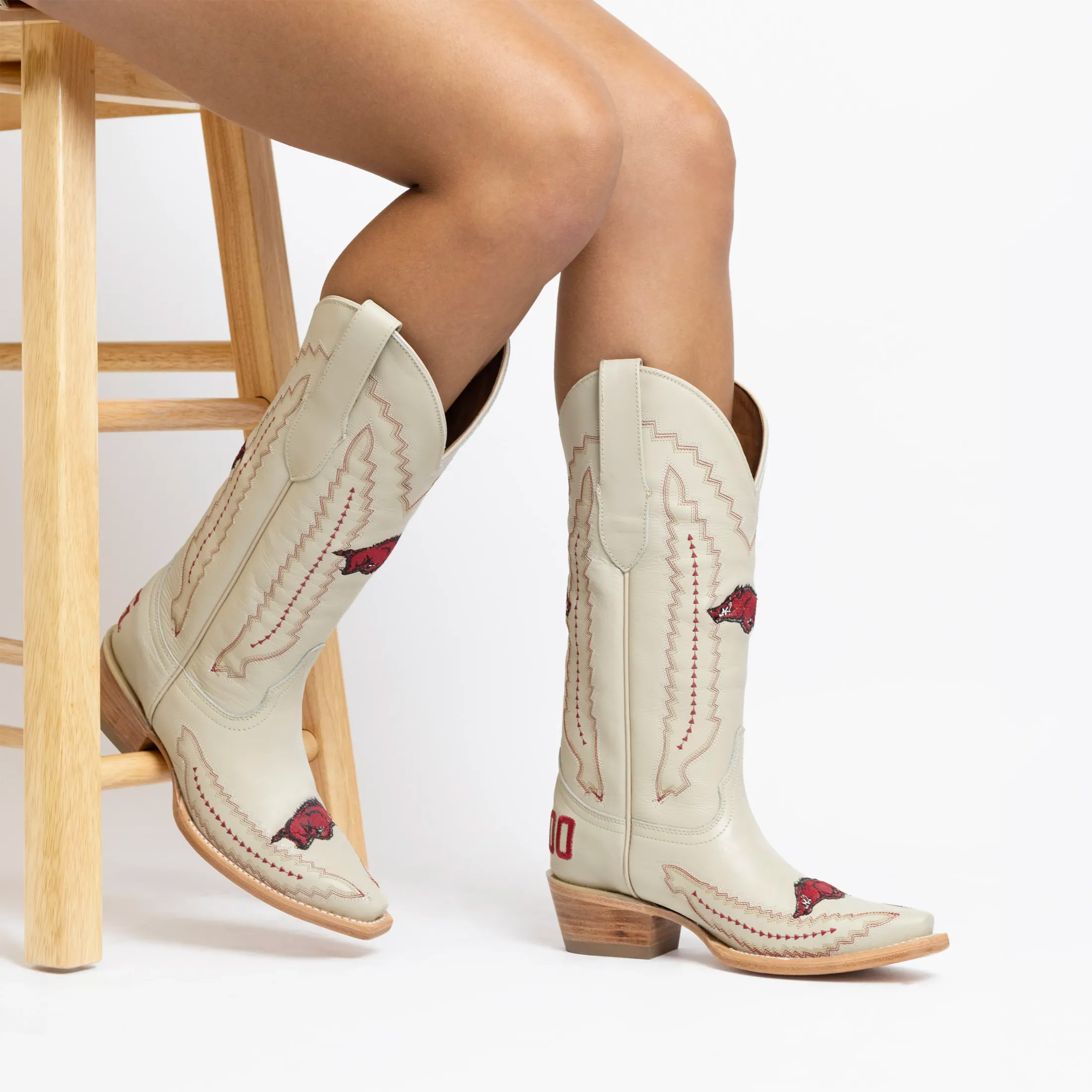 Women's University Arkansas Razorbacks Cowgirl Boots | Arkansas White Snip Toe Boots | Officially Licensed | Naomi