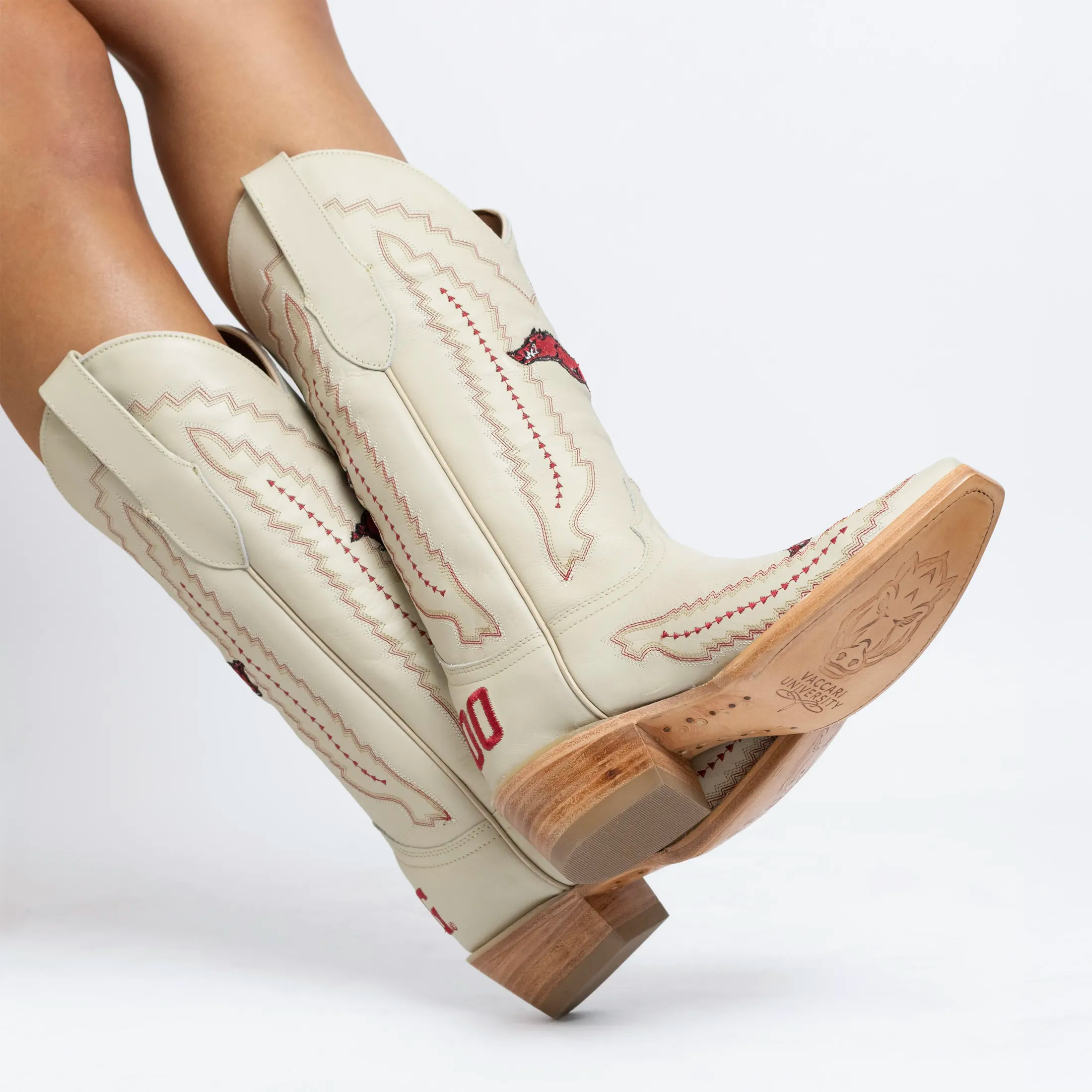 Women's University Arkansas Razorbacks Cowgirl Boots | Arkansas White Snip Toe Boots | Officially Licensed | Naomi