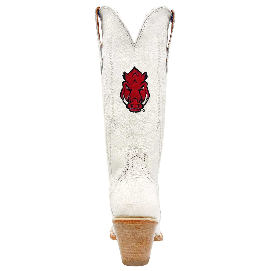 Women's University of Arkansas Razorbacks All White Pointed Toe Cowgirl Boots Leighton by Vaccari