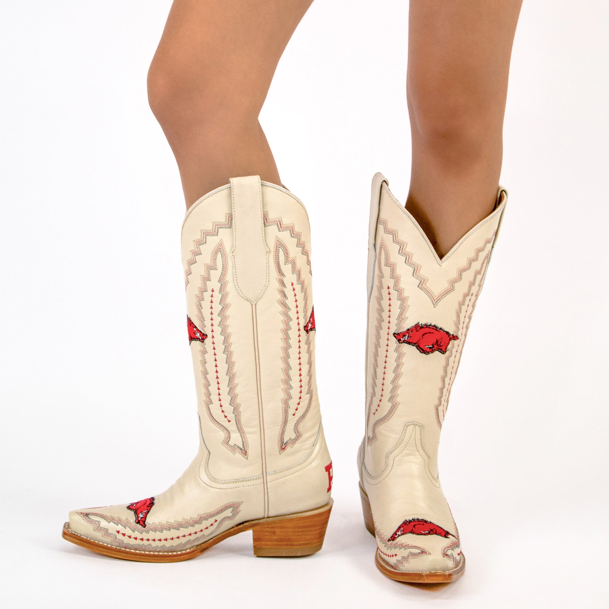 Women's University Arkansas Razorbacks Cowgirl Boots | Arkansas White Snip Toe Boots | Officially Licensed | Naomi