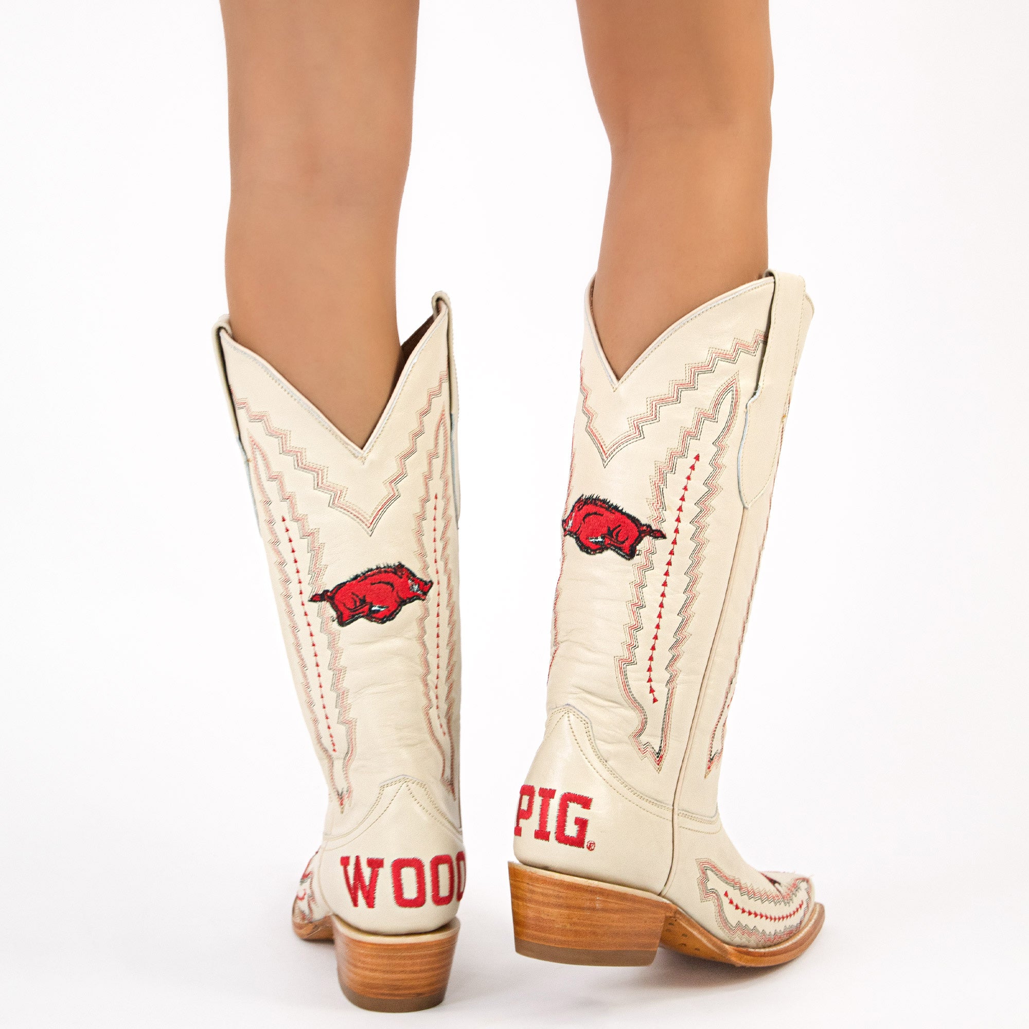 Women's University Arkansas Razorbacks Cowgirl Boots | Arkansas White Snip Toe Boots | Officially Licensed | Naomi