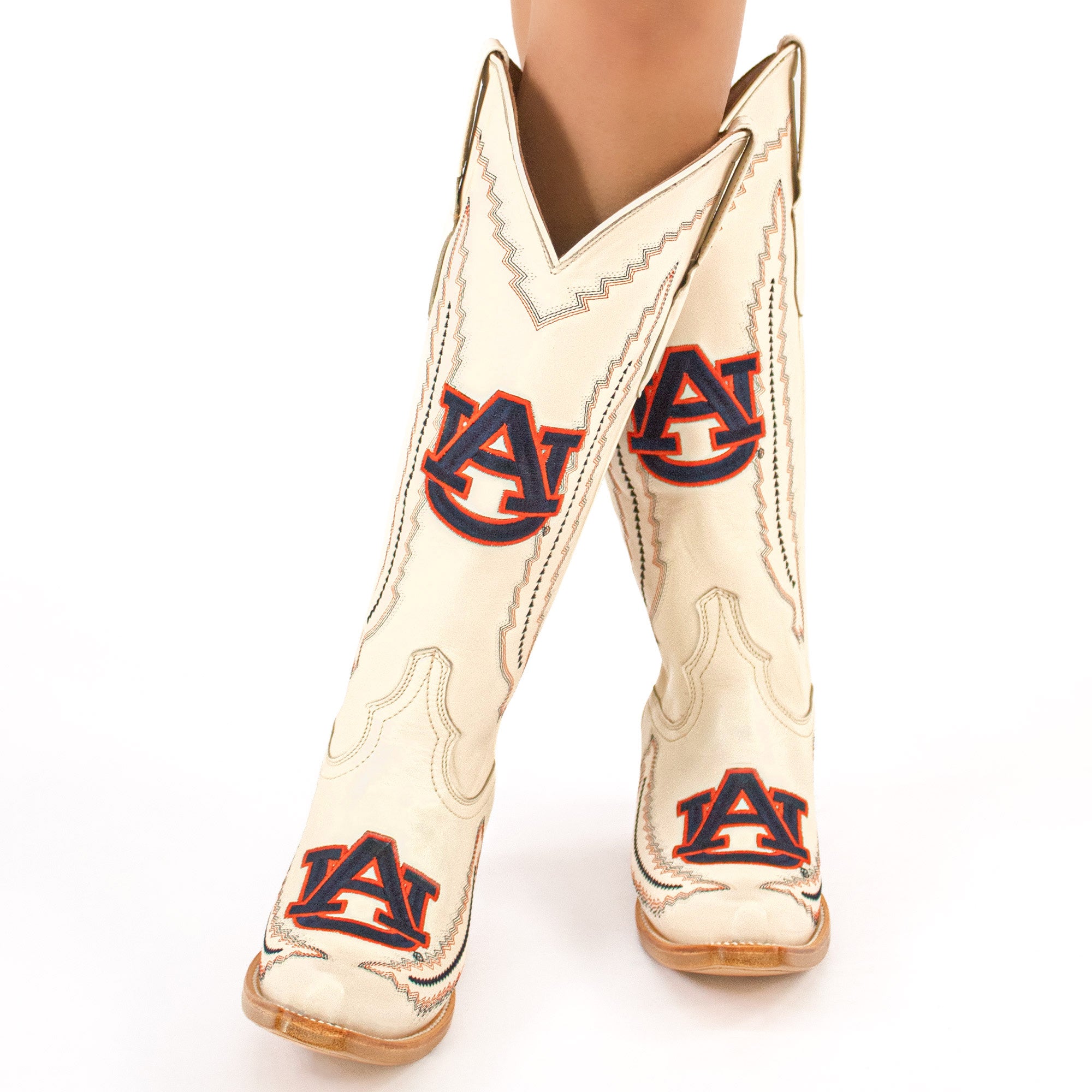 Women's Auburn University Tigers Bone Snip Toe Cowgirl Boots Naomi by Vaccari