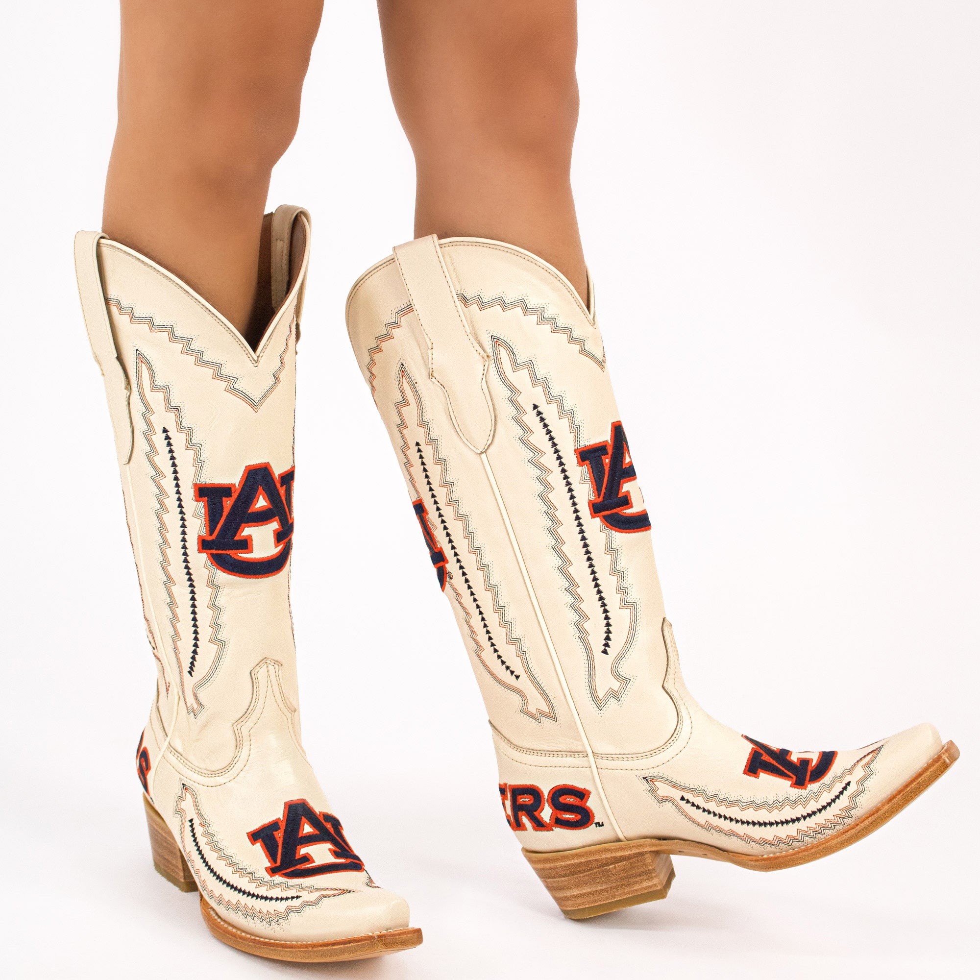 Women's Auburn University Tigers Bone Snip Toe Cowgirl Boots Naomi by Vaccari