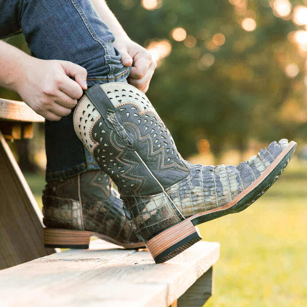 American Alligator Men's Natural Cowboy Boots Axel by Vaccari Core