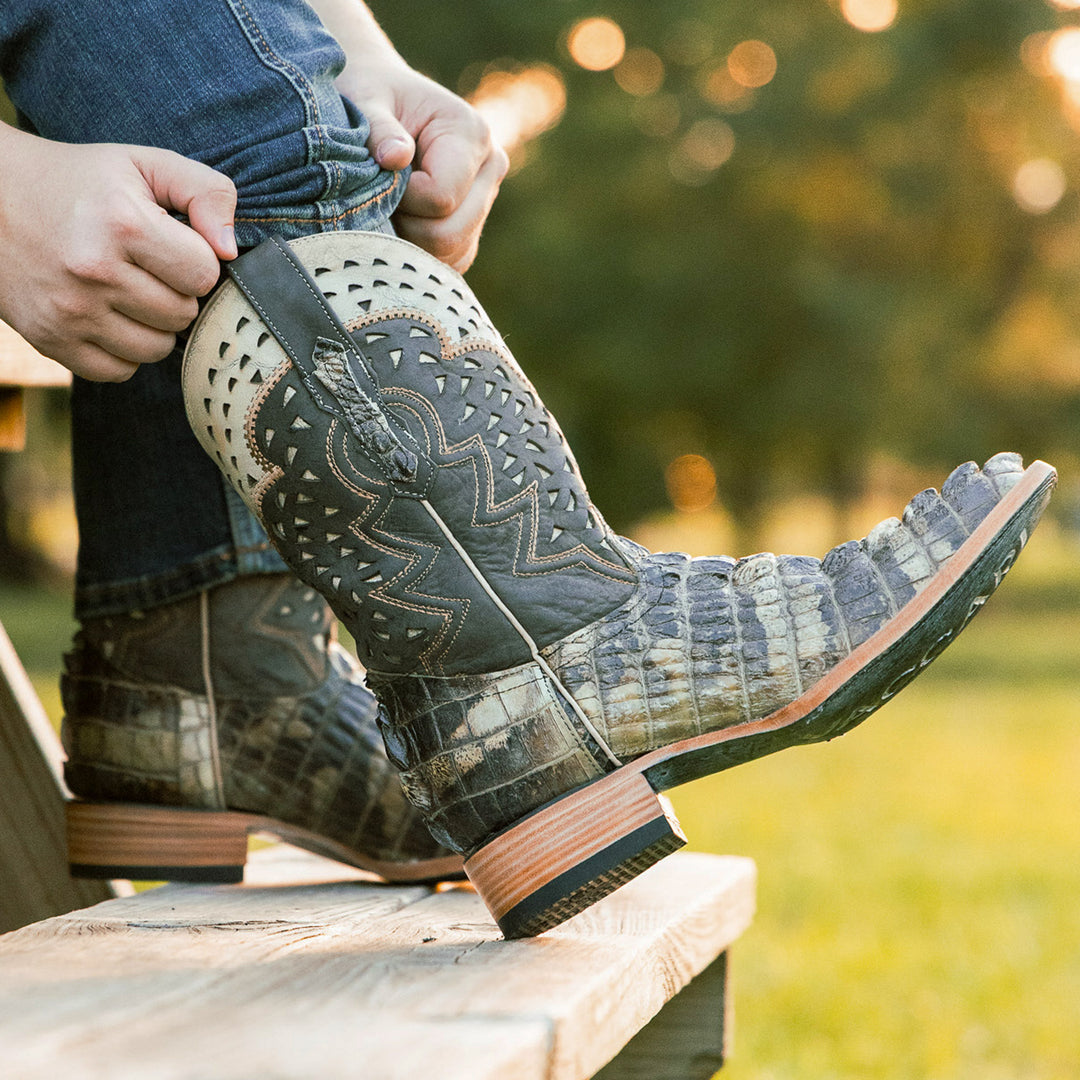 Men's Natural American Alligator Tail Cut Cowboy Boots by Vaccari