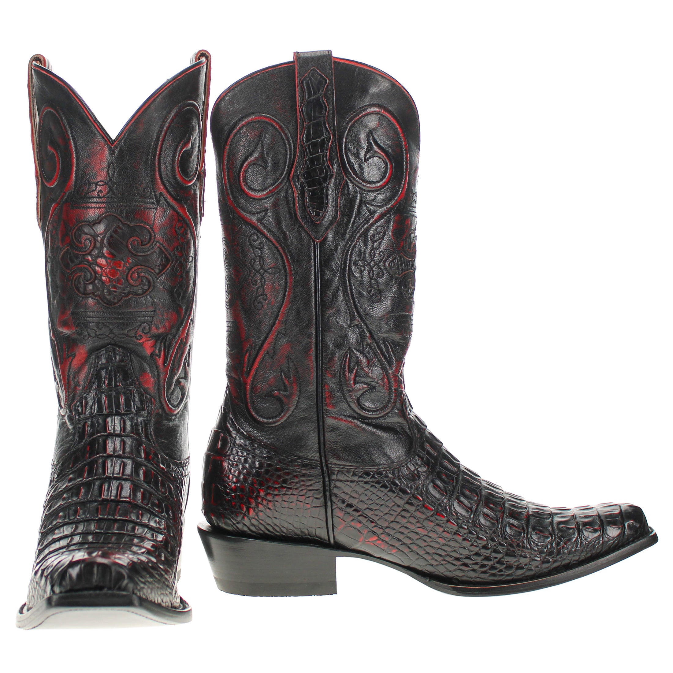 Men's Black Cherry American Alligator Hornback JW Toe Cowboy Boots by Vaccari