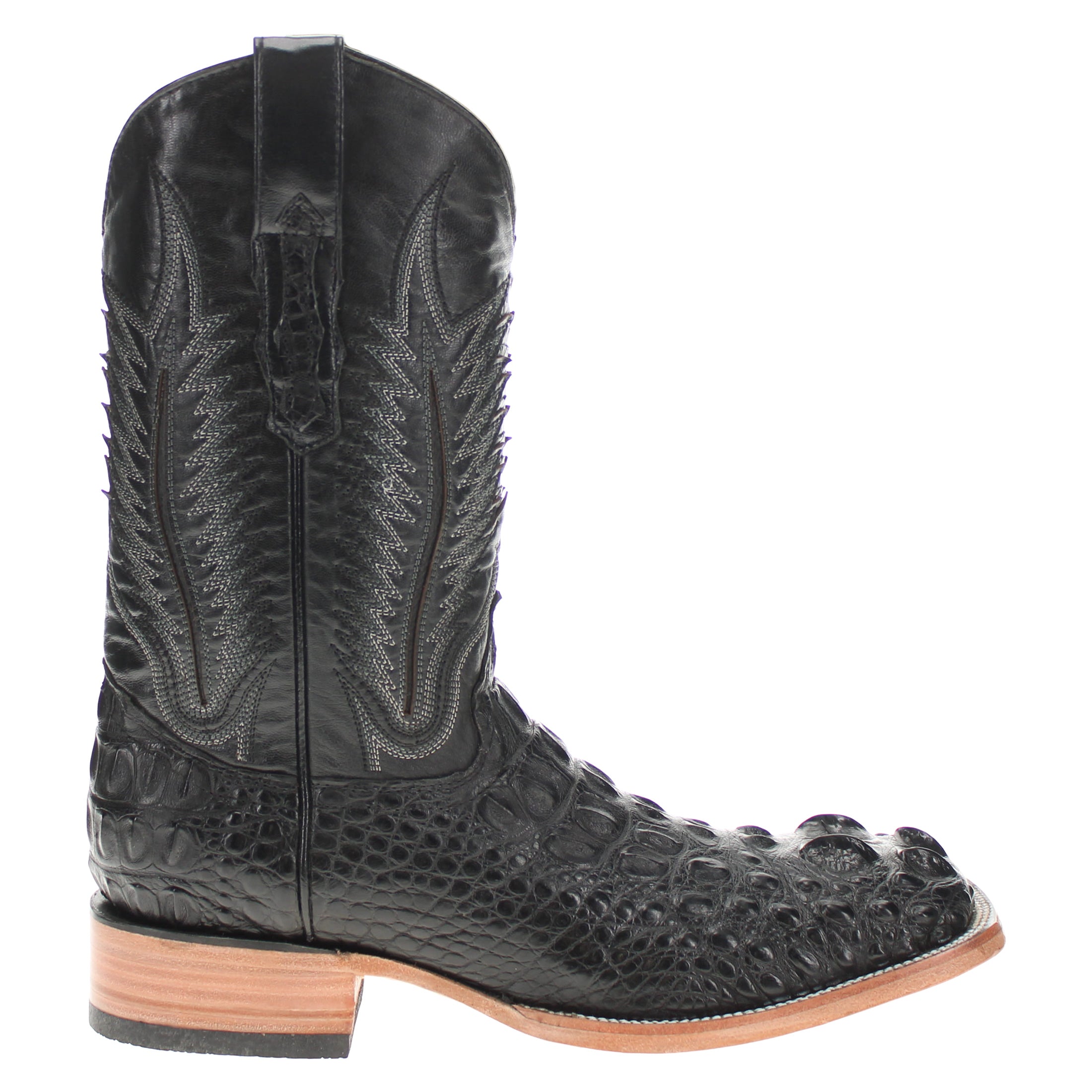Men's Black American Alligator Headcut Broad Square Toe Boots Zane by Vaccari