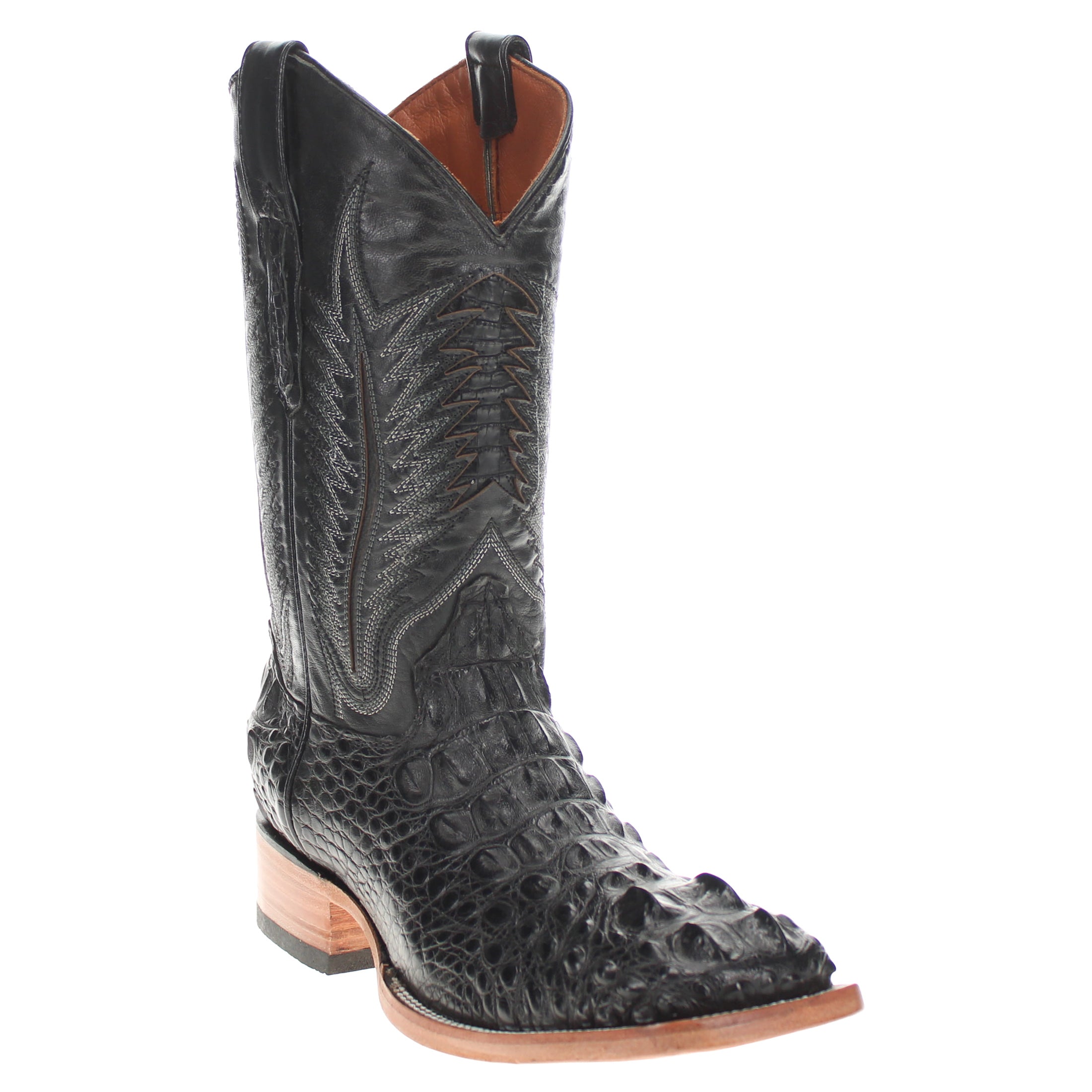 Men's Black American Alligator Headcut Broad Square Toe Boots Zane by Vaccari