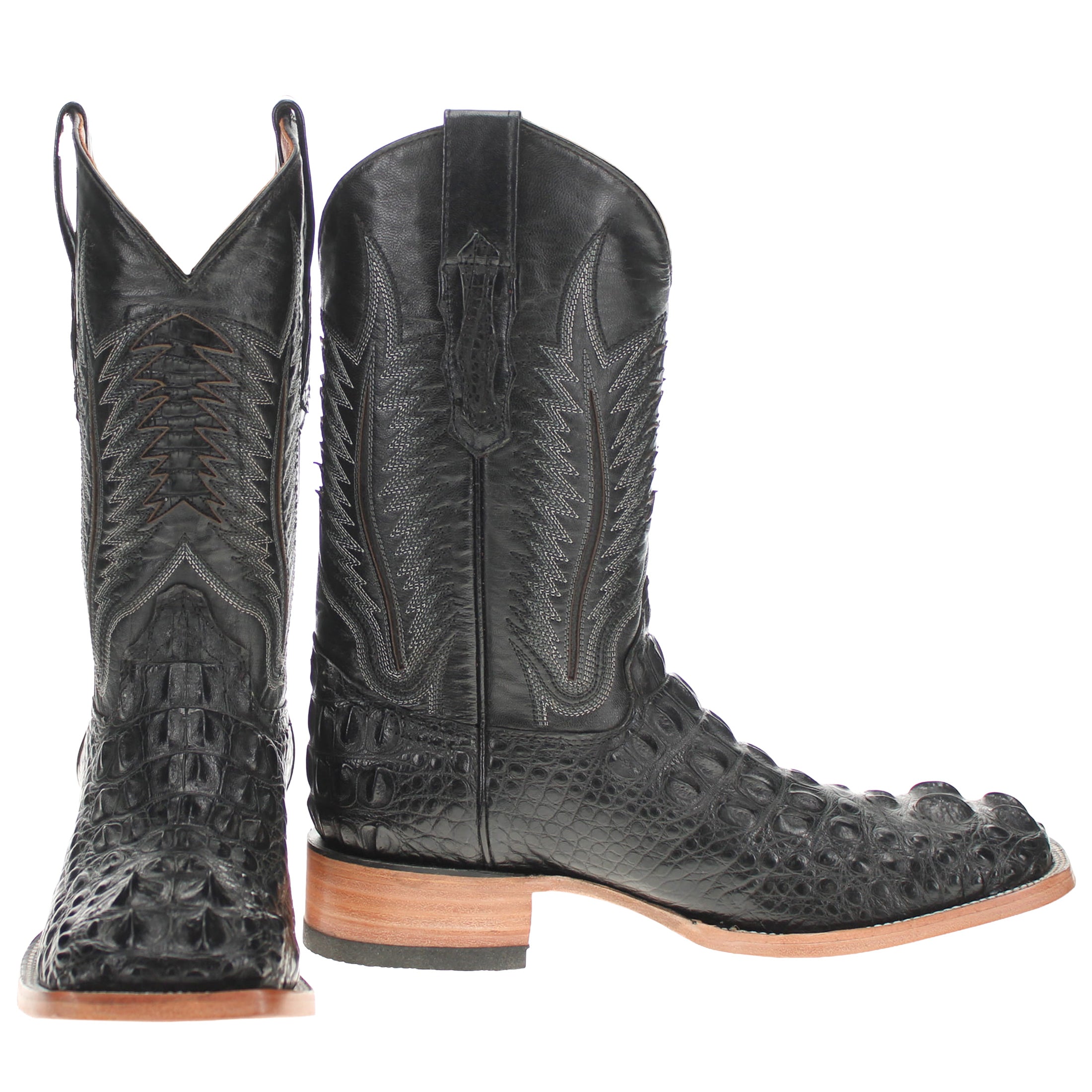 Men's Black American Alligator Headcut Broad Square Toe Boots Zane by Vaccari
