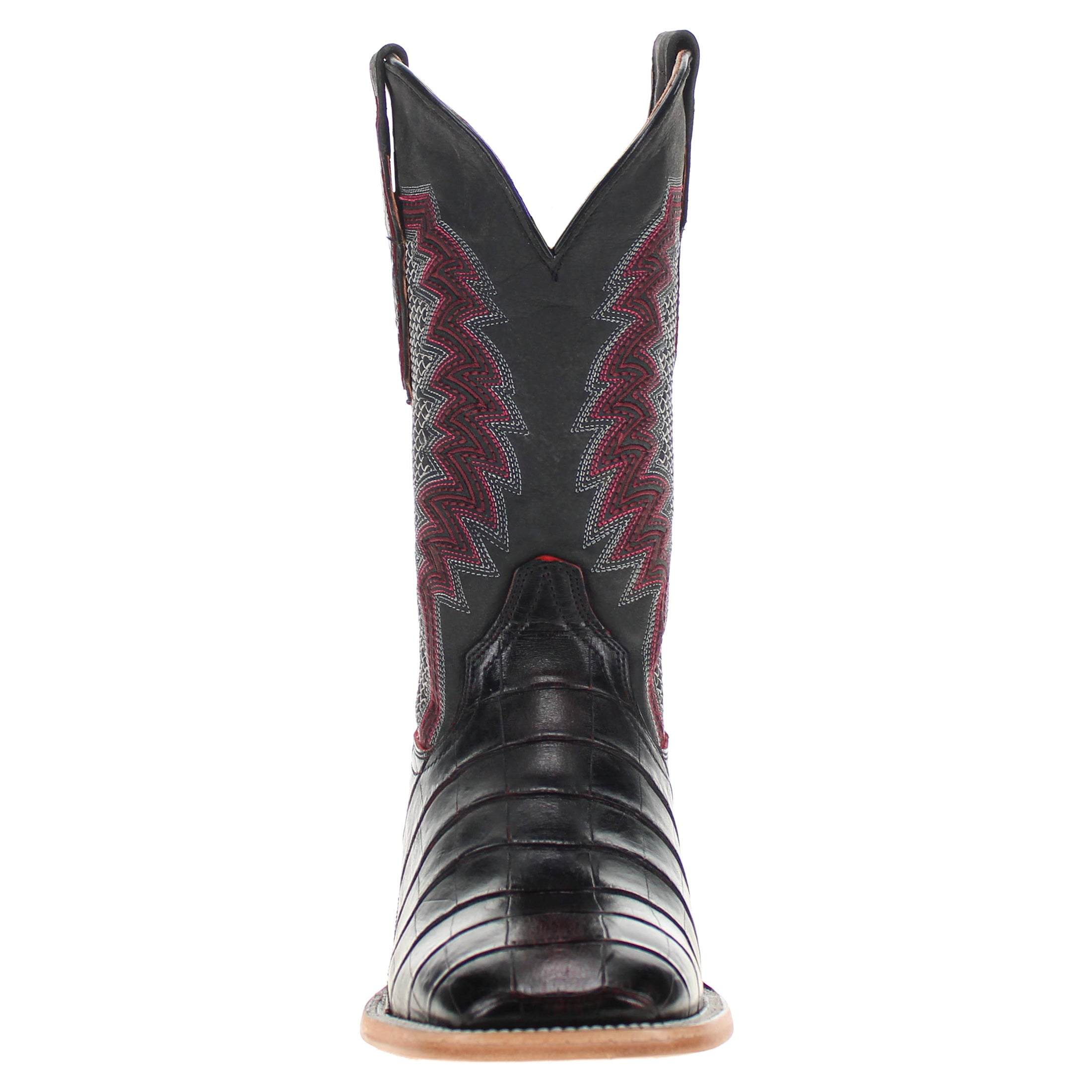 Mens Black Cherry American Alligator Belly Tail Square Toe Cowboy Boots with Similar Look to Caiman by Vaccari