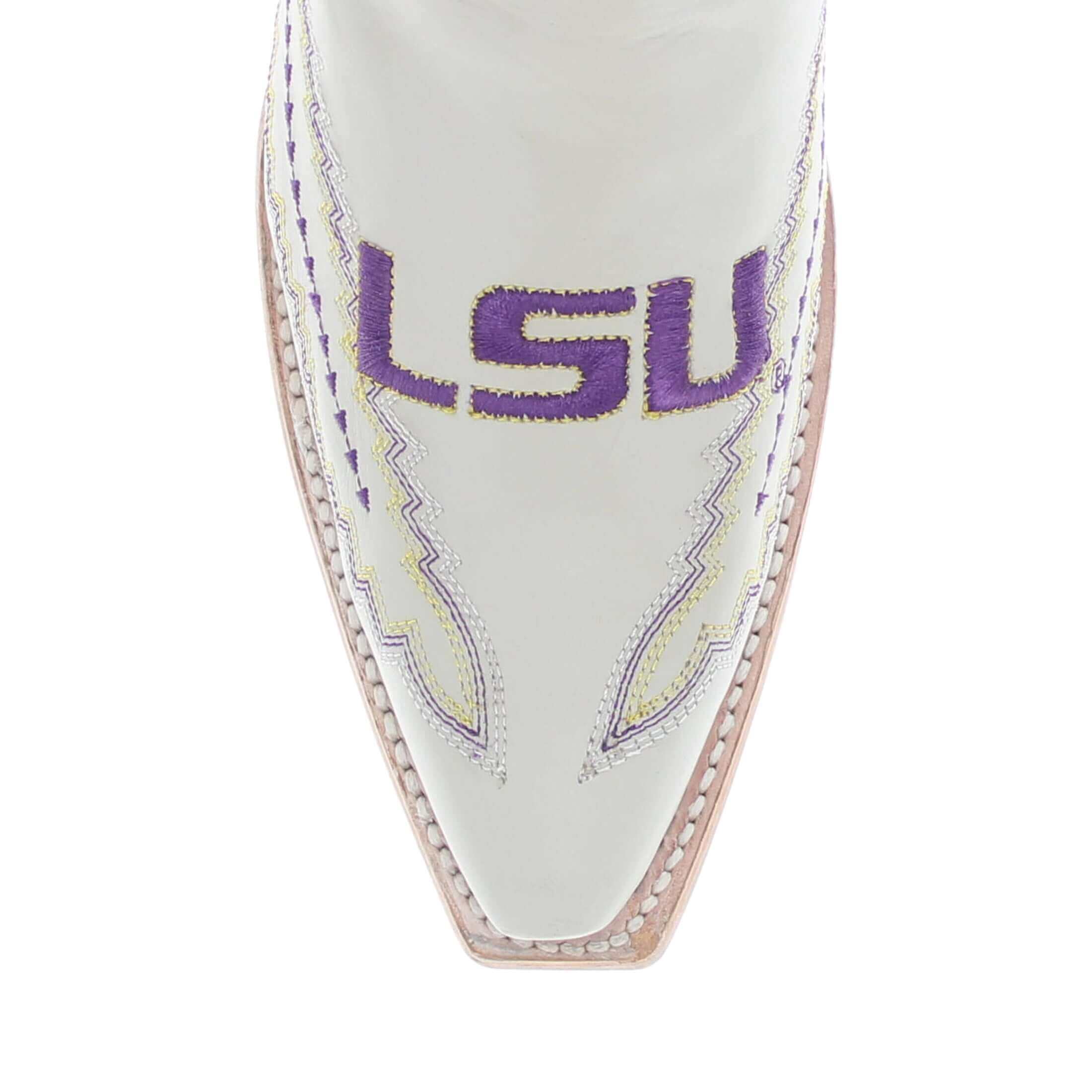 Women's Louisiana State University Bone Leather Snip Toe Cowgirl Boots by Vaccari