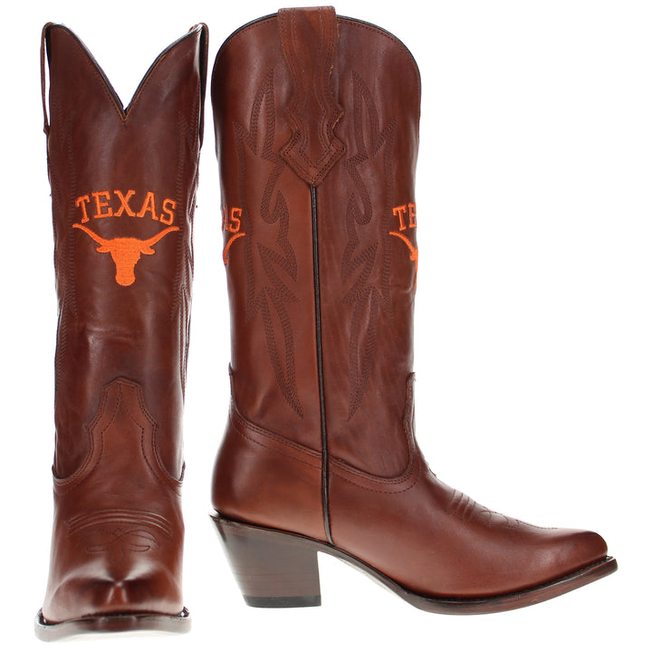 Women's University of Texas Longhorns Brown Pointed Toe Cowgirl Boots Chelsie by Vaccari