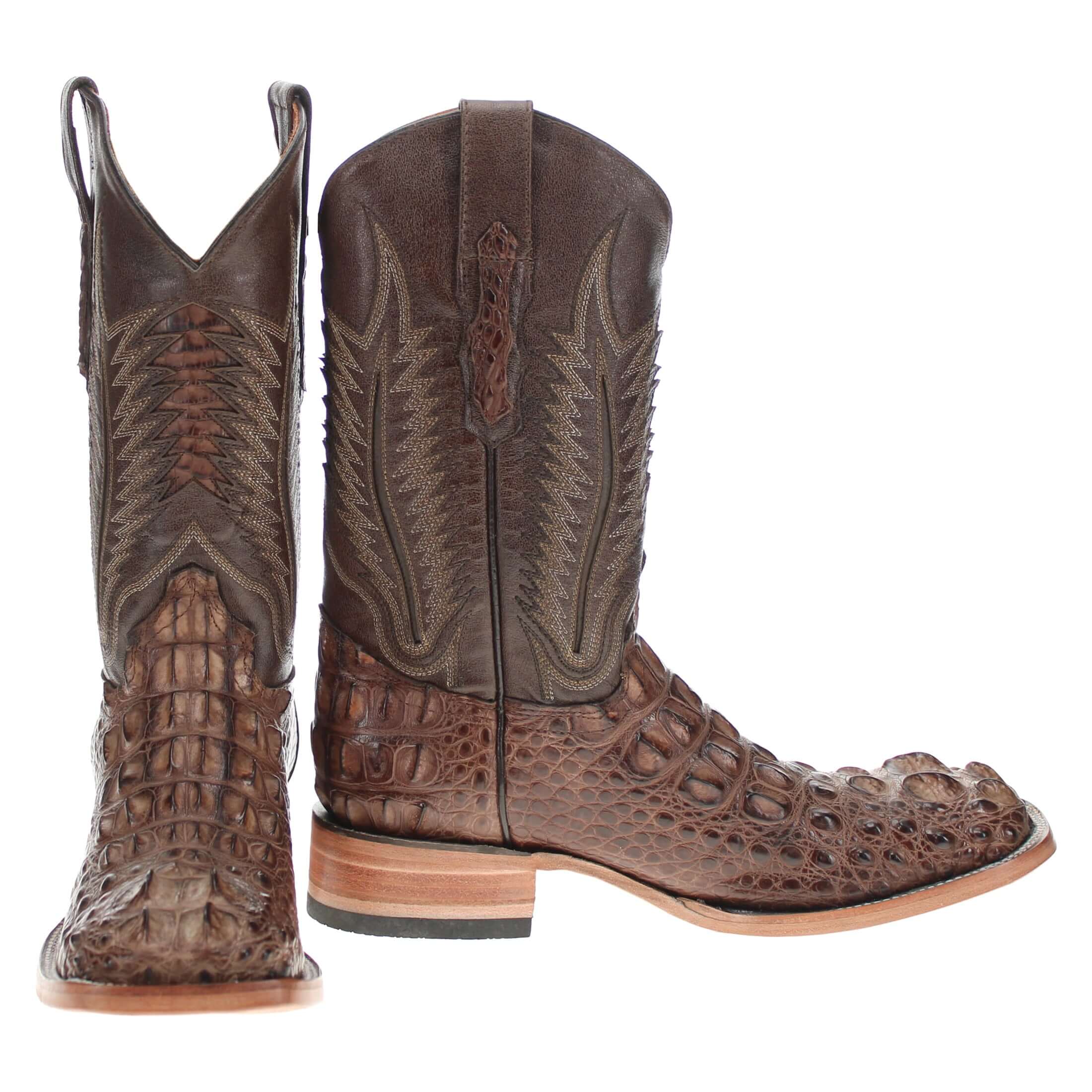 Men's Mocha American Alligator Headcut Broad Square Toe Boots Zane by Vaccari