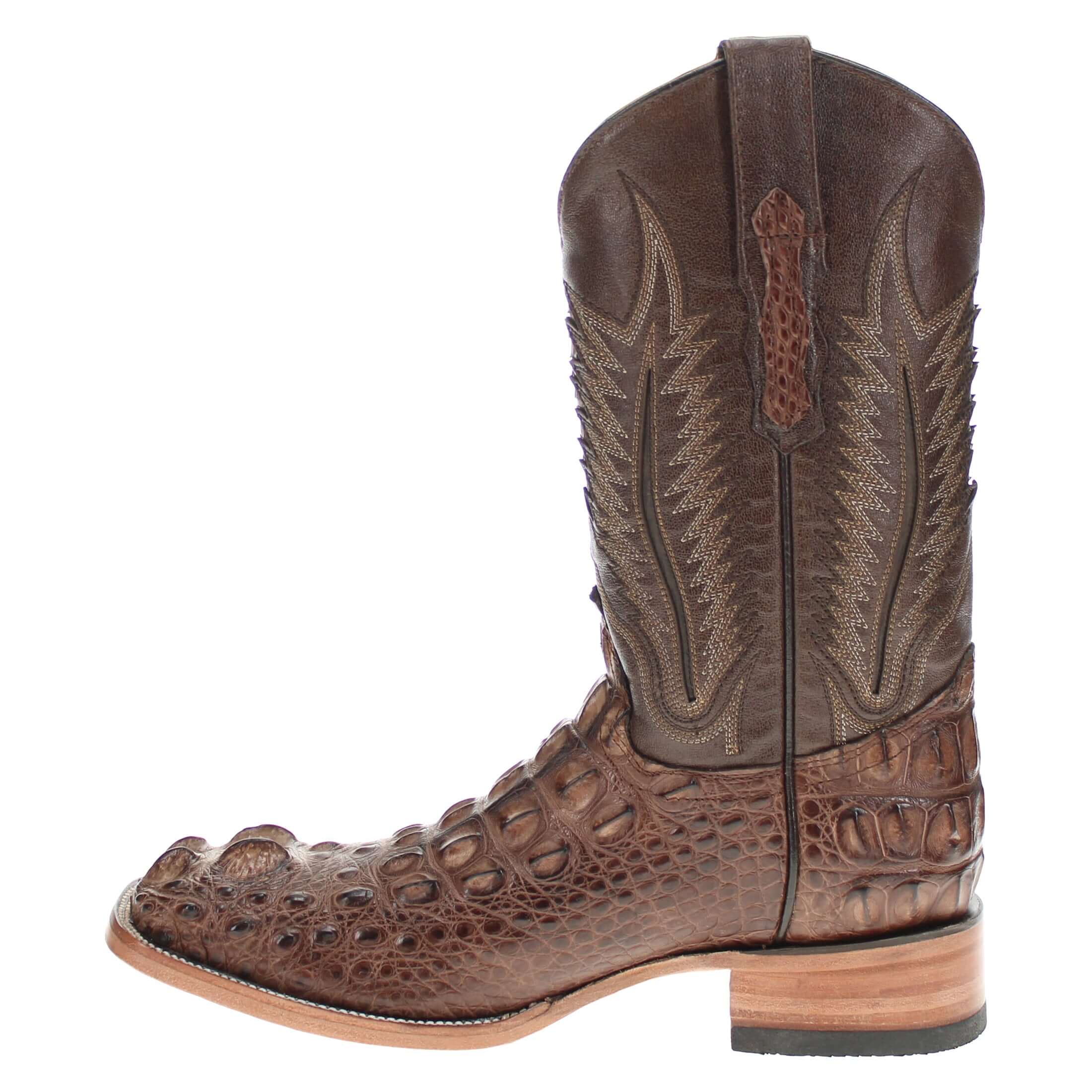 Men's Mocha American Alligator Headcut Broad Square Toe Boots Zane by Vaccari