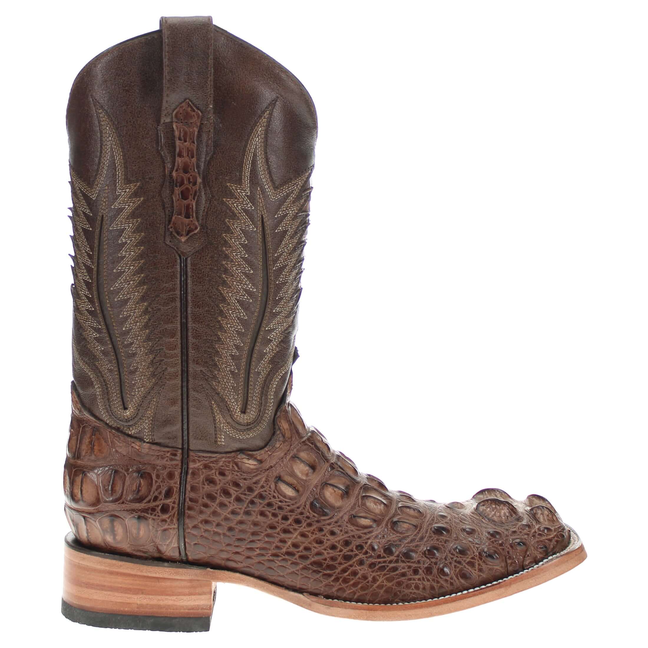Men's Mocha American Alligator Headcut Broad Square Toe Boots Zane by Vaccari