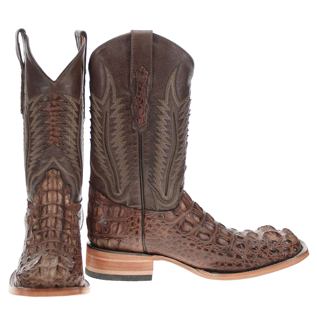 Men's Mocha American Alligator Headcut Broad Square Toe Boots Zane by Vaccari