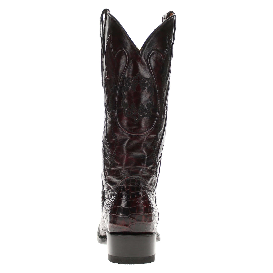 Black Cherry American alligator belly cowboy boots with a caiman texture