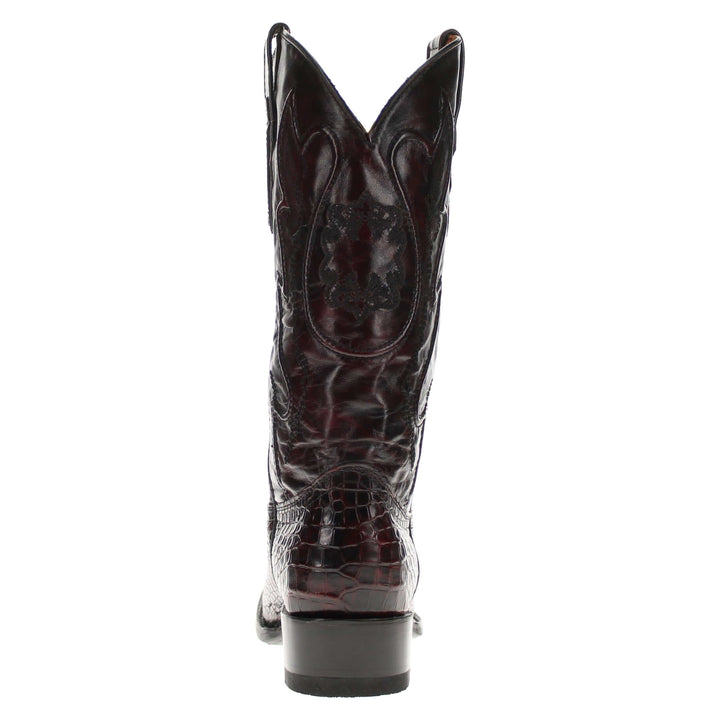 Black Cherry American alligator belly cowboy boots with a caiman texture