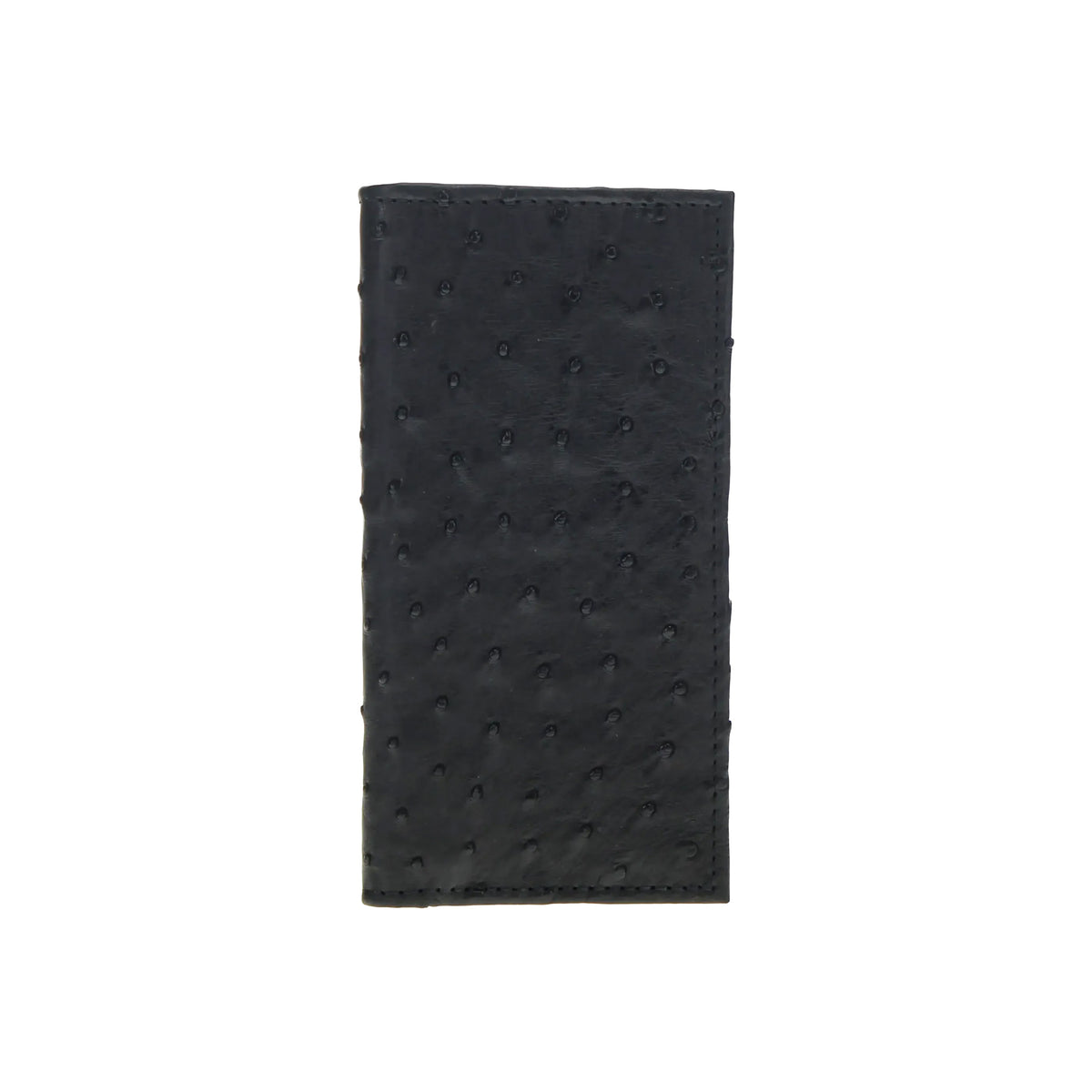 Ostrich quill checkbook wallet with dark textured leather cover