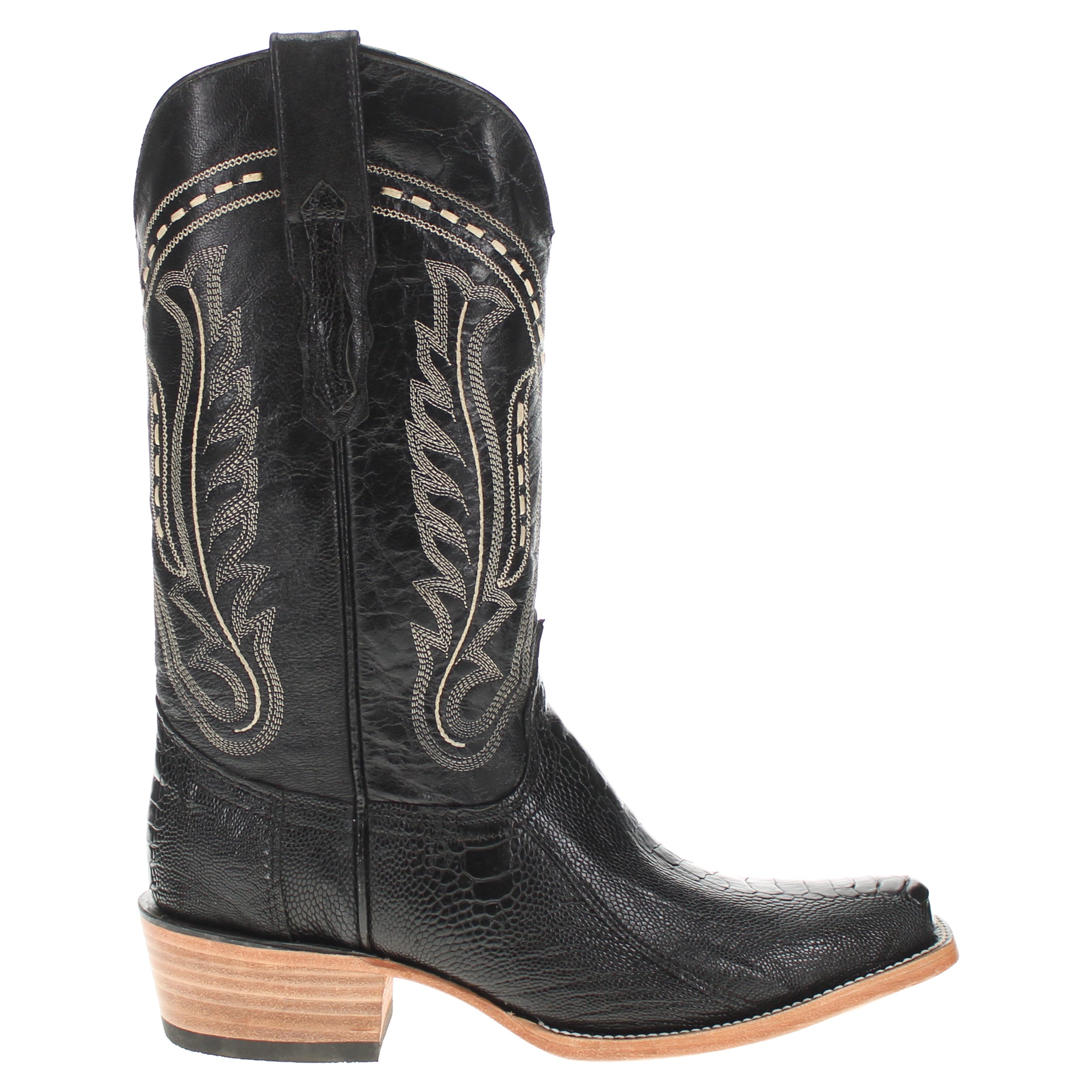Men's Black Ostrich Leg JW Toe Cowboy Boots Leo by Vaccari