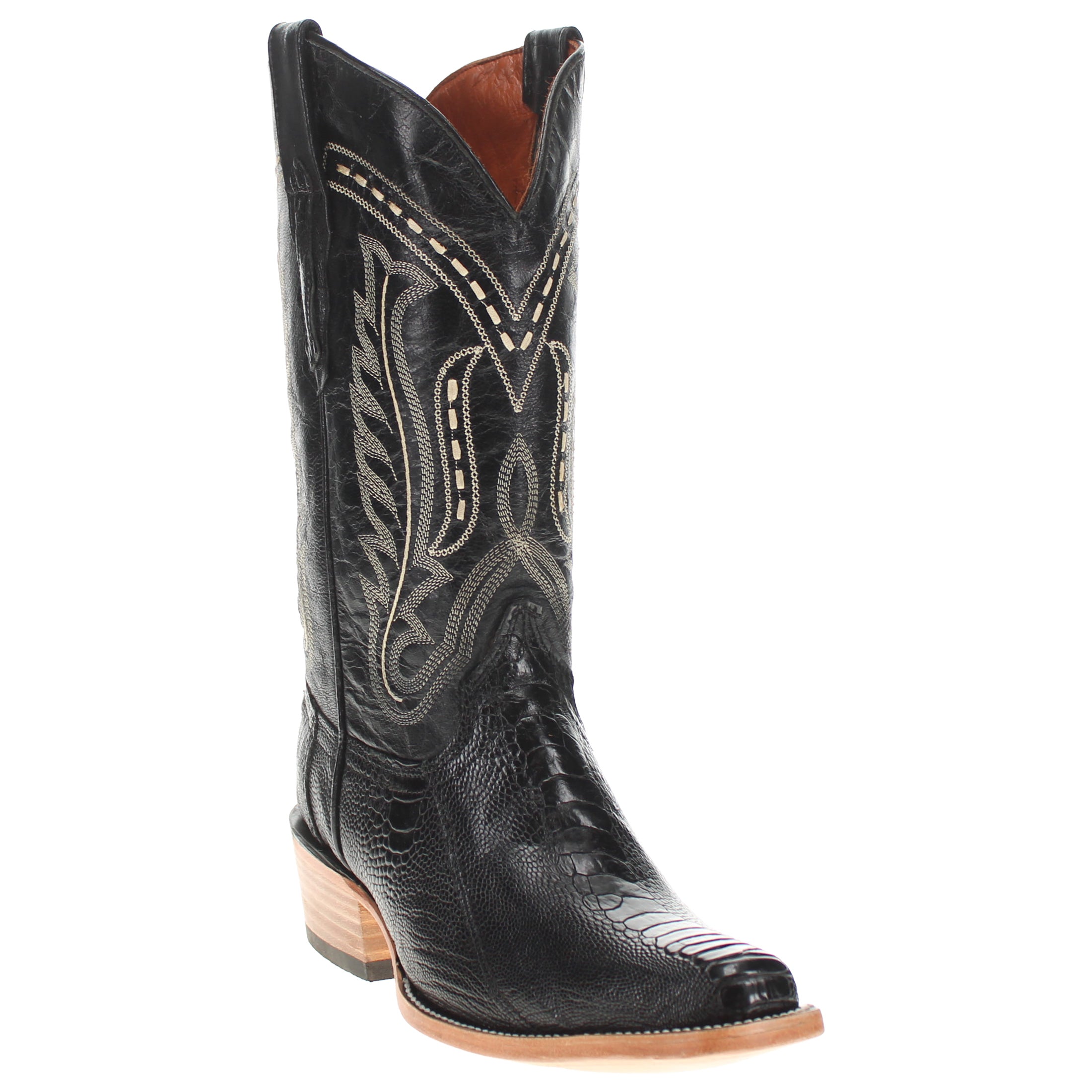 Men's Black Ostrich Leg JW Toe Cowboy Boots Leo by Vaccari