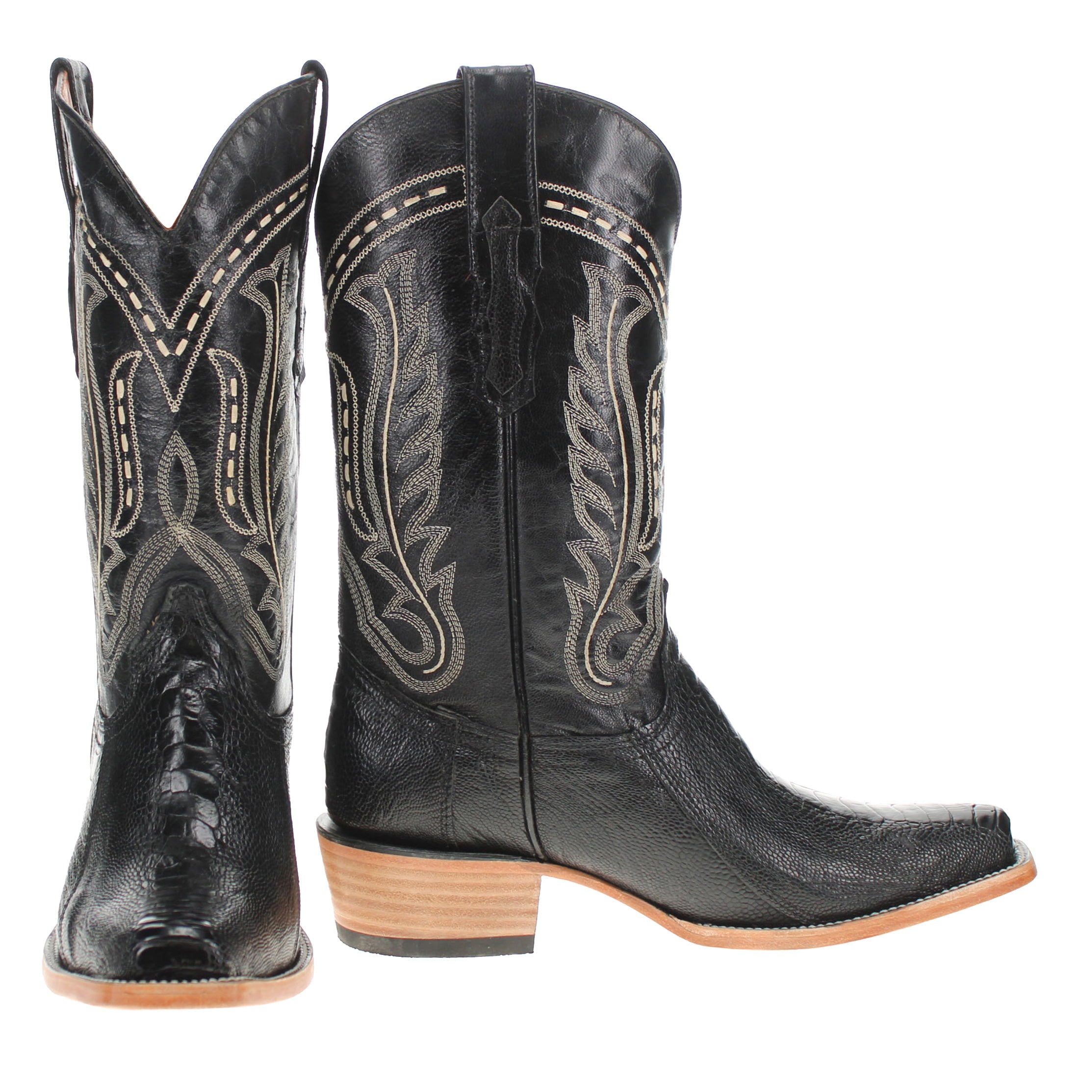 Men's Black Ostrich Leg JW Toe Cowboy Boots Leo by Vaccari