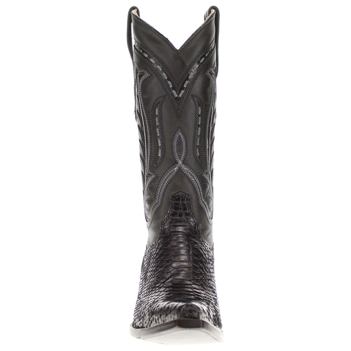Womens Black Python Leather Sniptoe Western Snip Toe Boots by Vaccari