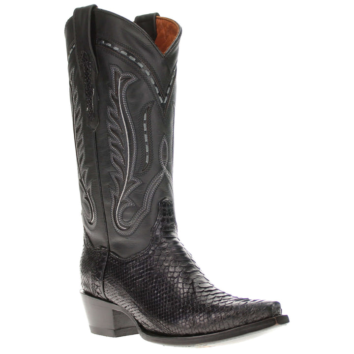 Womens Black Python Leather Sniptoe Western Snip Toe Boots by Vaccari