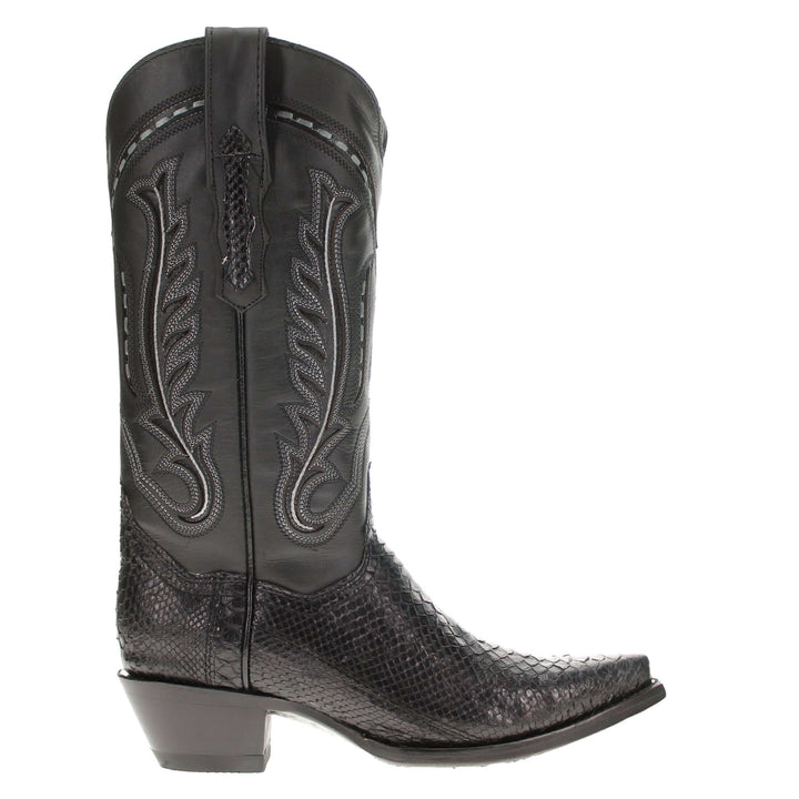 Womens Black Python Leather Sniptoe Western Snip Toe Boots by Vaccari